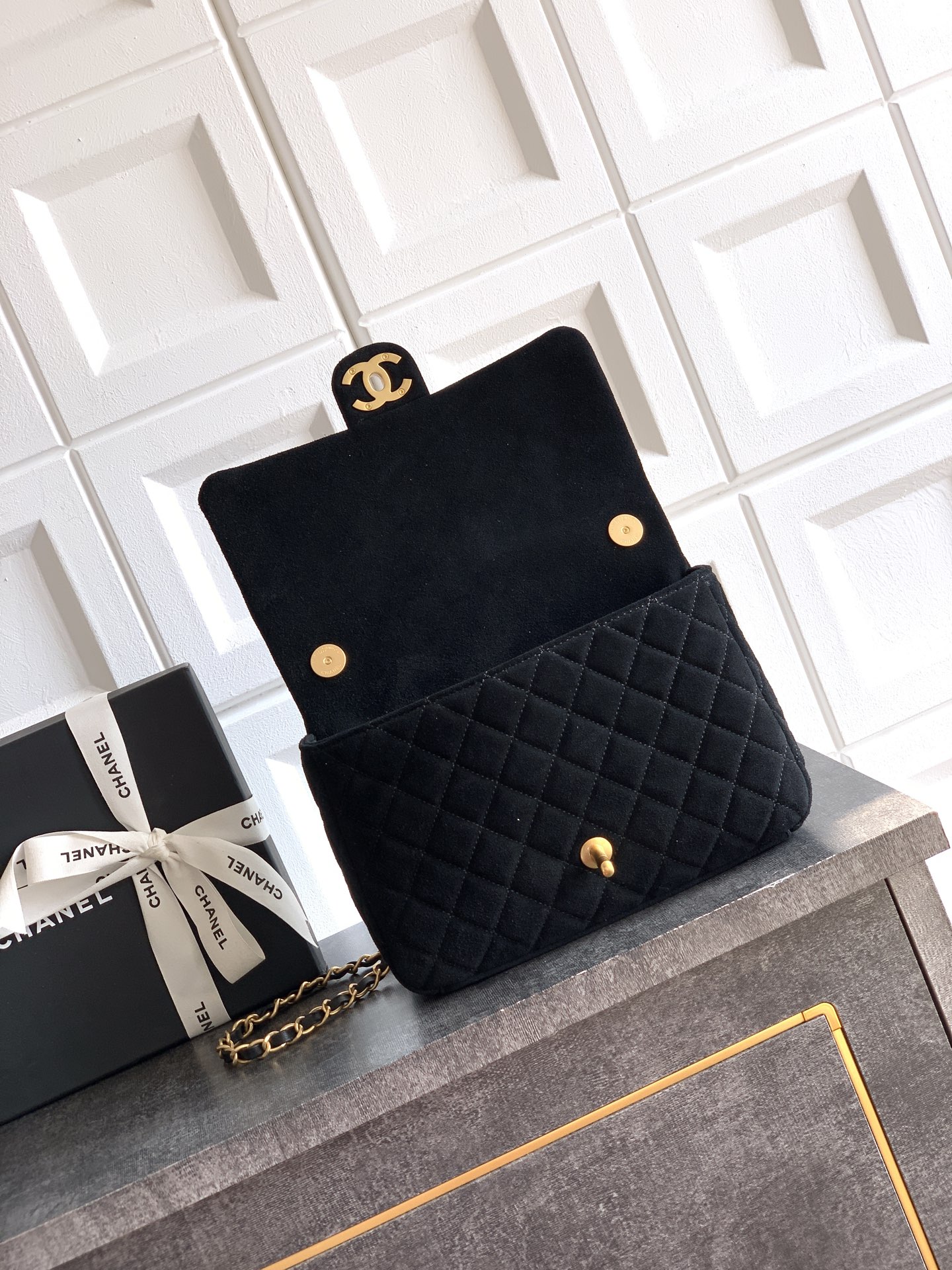 CHANEL 26C Large CF Bag in Black Suede