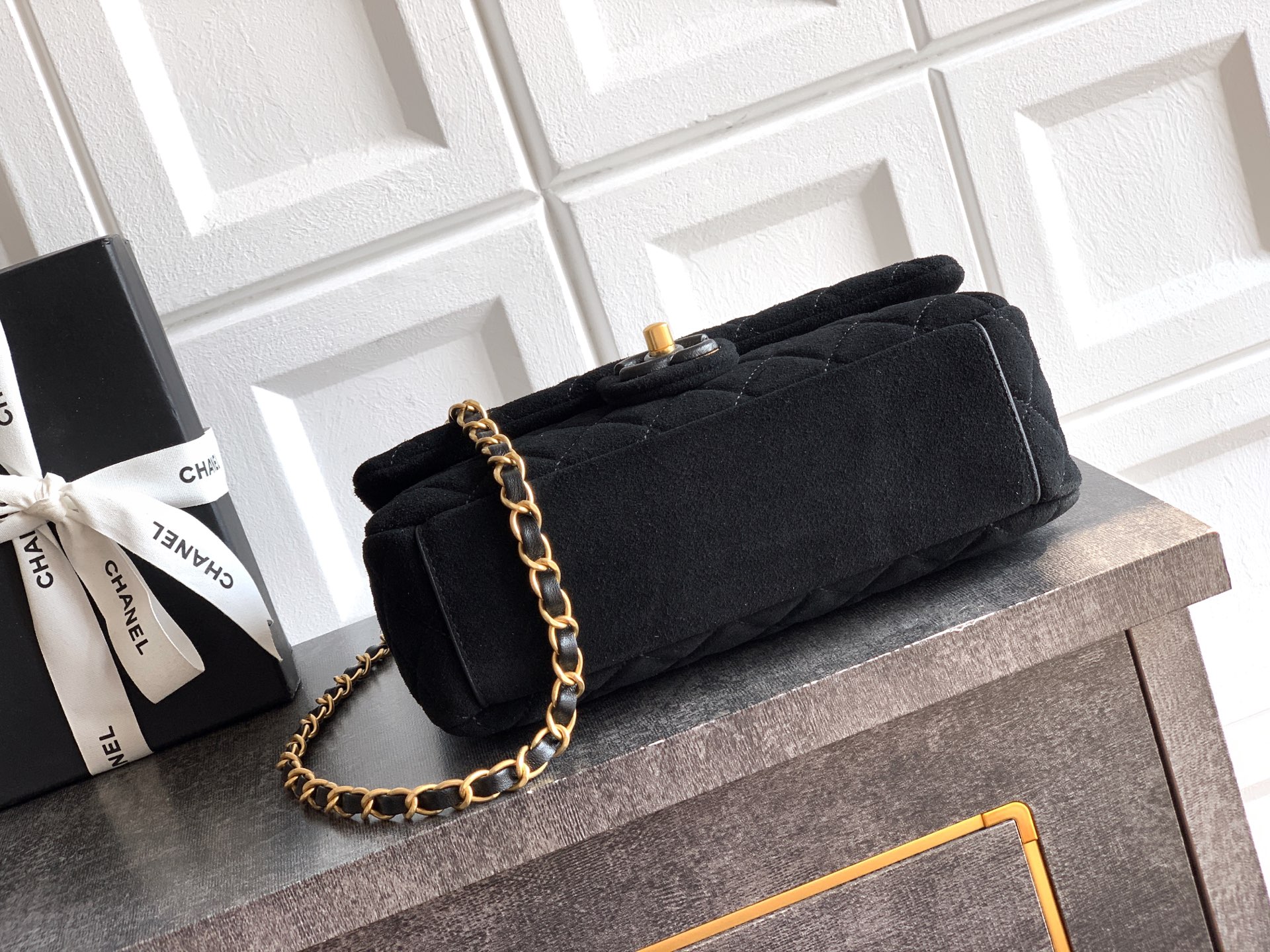 CHANEL 26C Large CF Bag in Black Suede