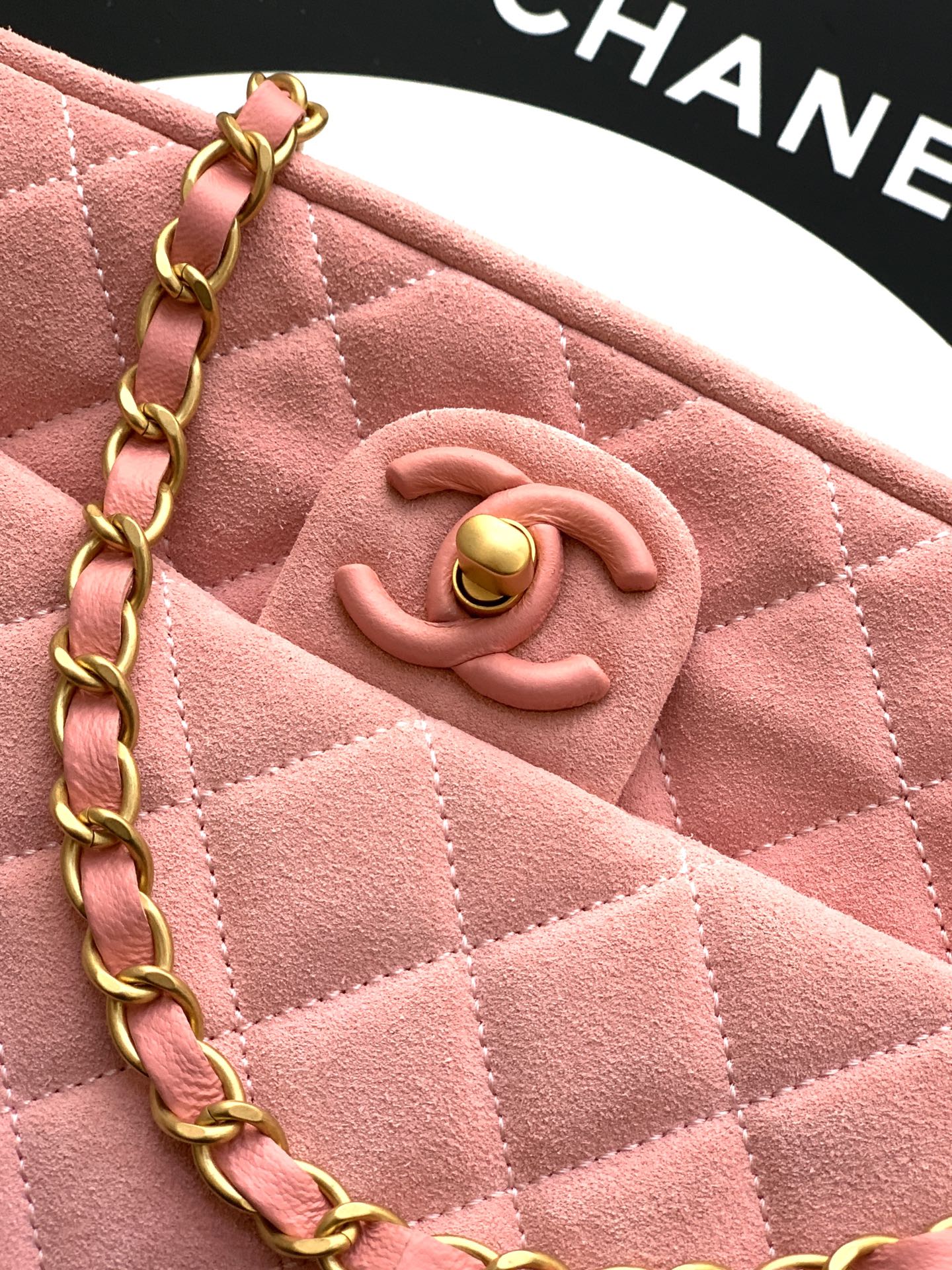 CHANEL 26C Large CF Bag in Pink Suede