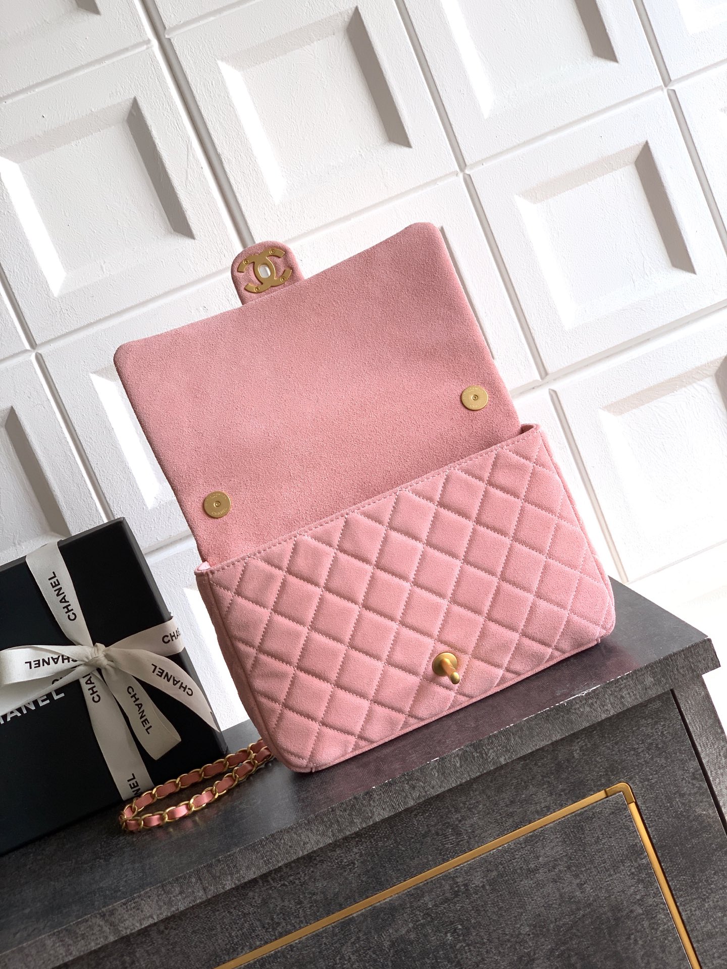 CHANEL 26C Large CF Bag in Pink Suede