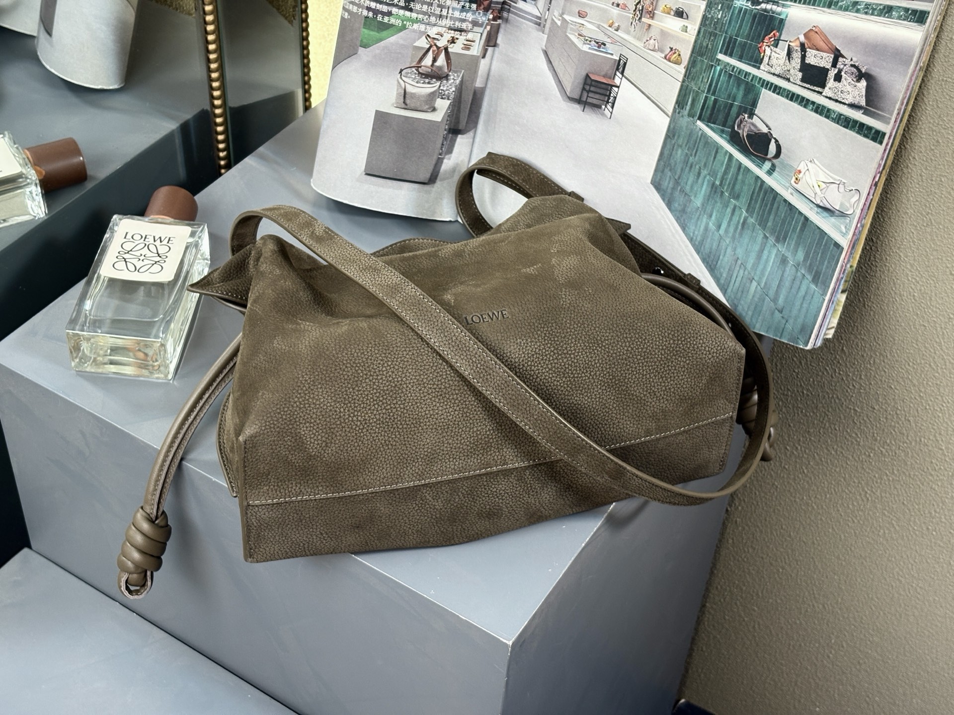 LOEWE Medium Flamenco clutch in grained nubuck