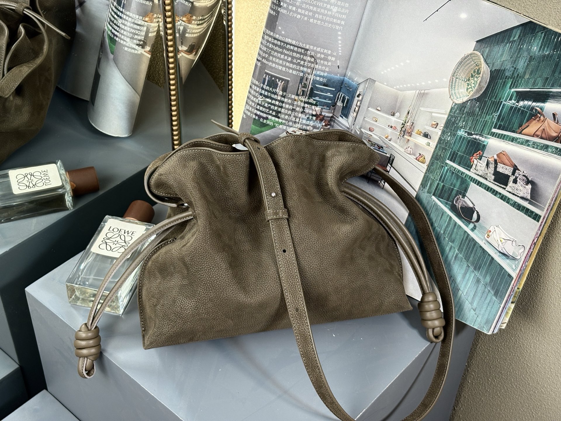 LOEWE Medium Flamenco clutch in grained nubuck