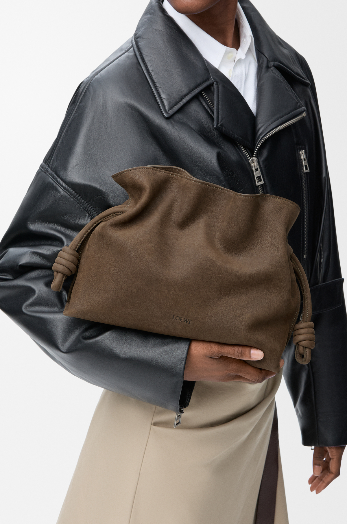 LOEWE Medium Flamenco clutch in grained nubuck