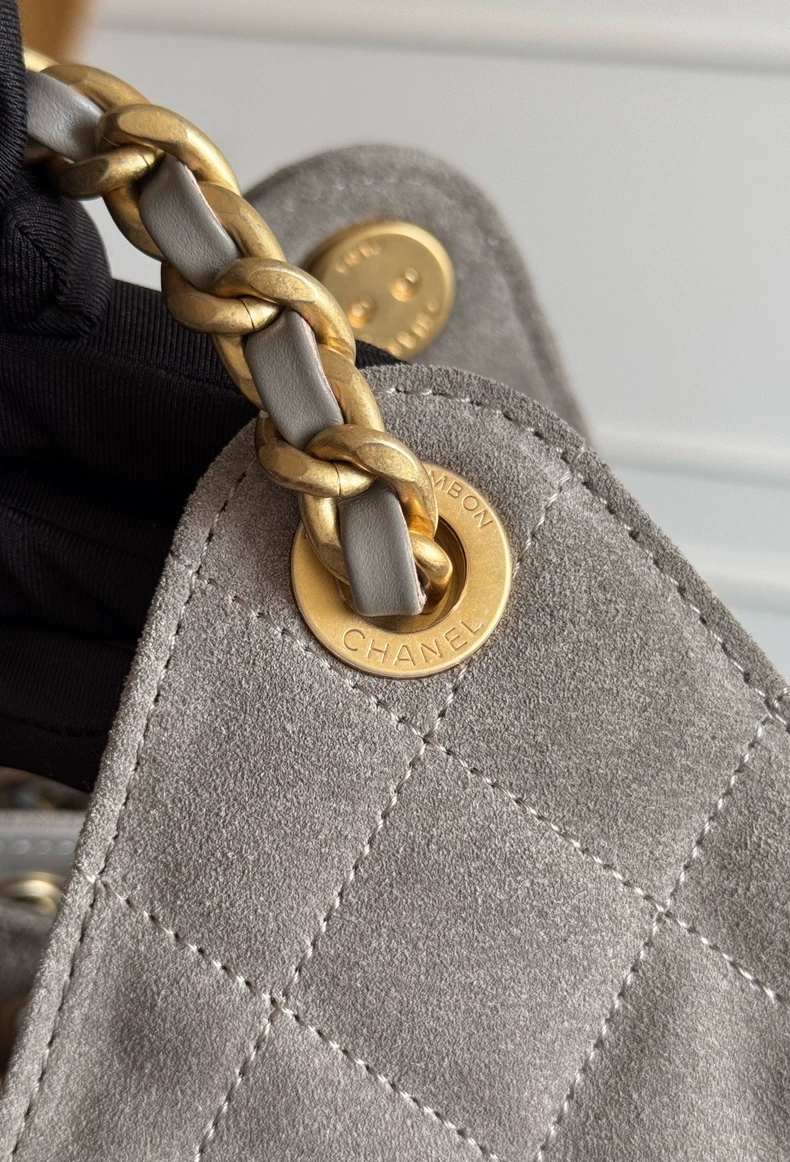 Chanel Suede Quilted Medium Chanel 25 Handbag Dark Grey