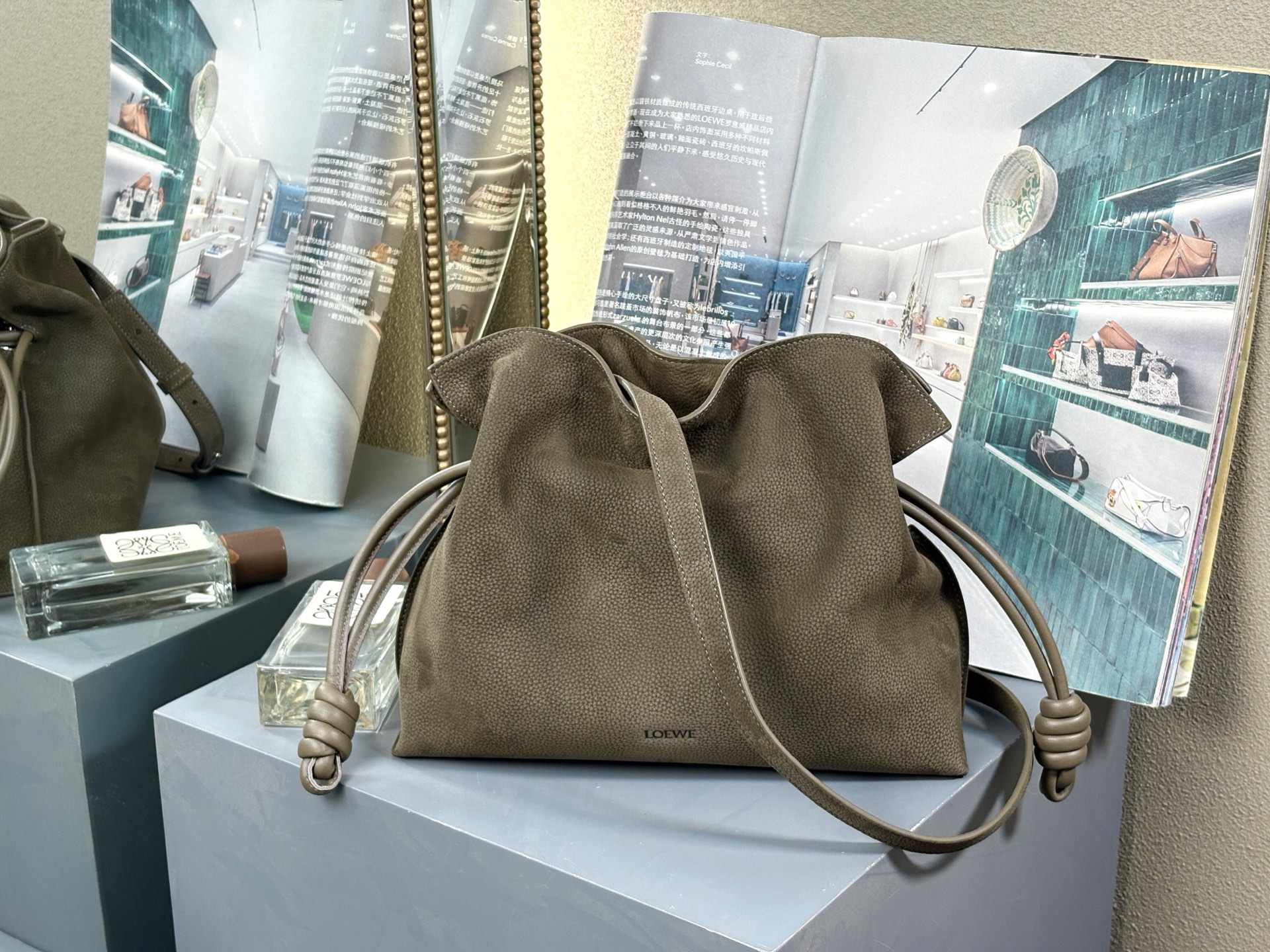 LOEWE Medium Flamenco clutch in grained nubuck