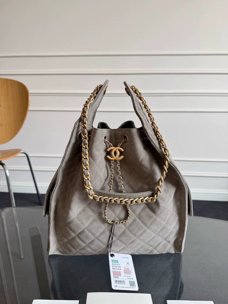 Chanel Suede Quilted Medium Chanel 25 Handbag Dark Grey
