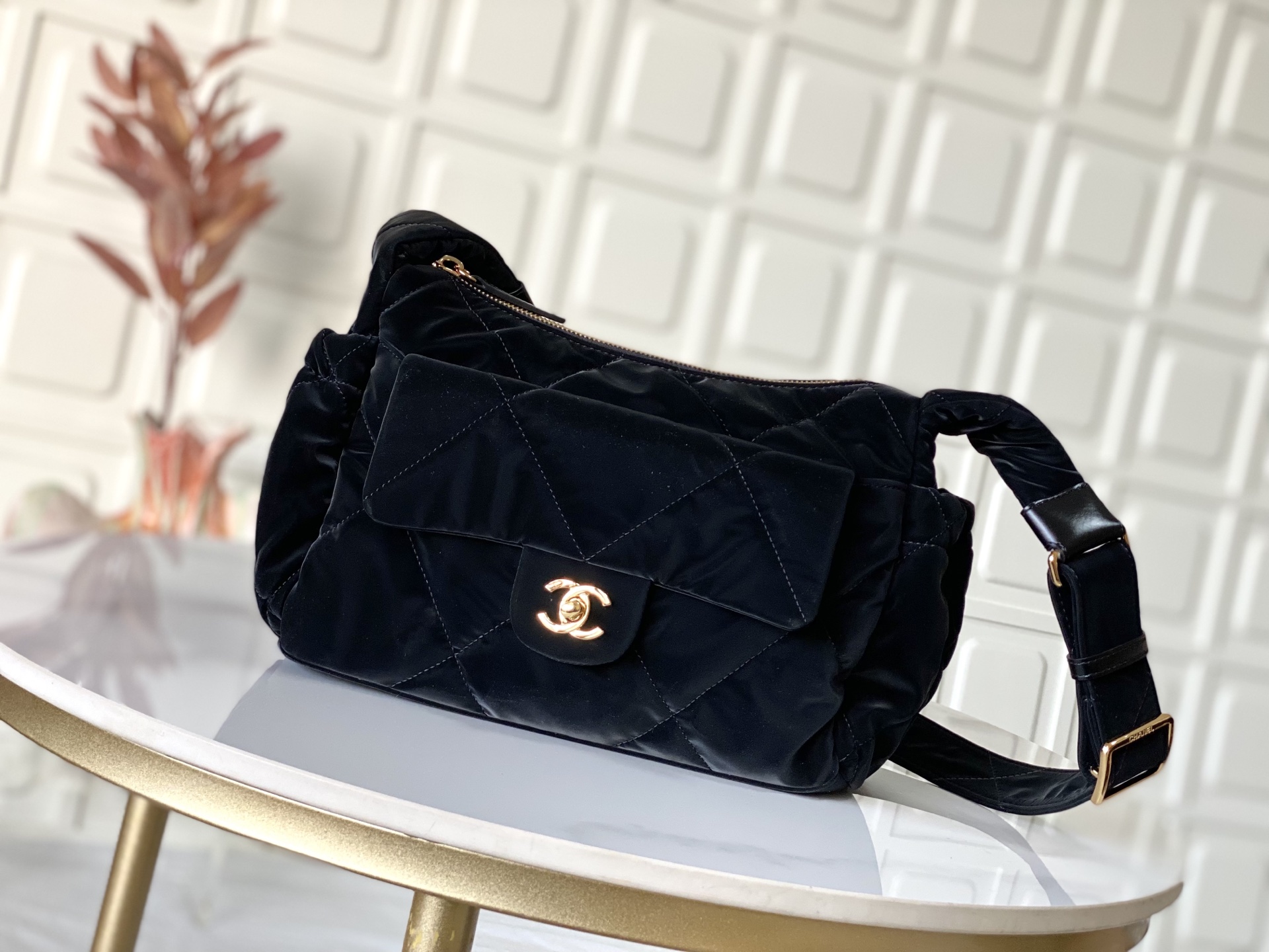 CHANEL Black Velvet Coconeige Ski Bag