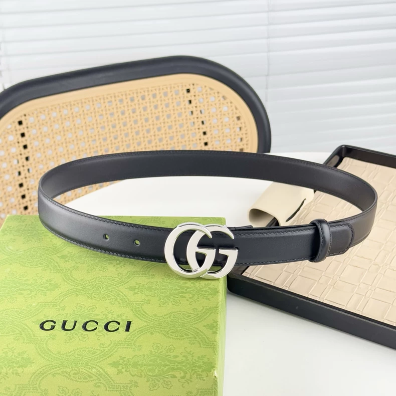 Gucci Leather Belt with Silver Buckle