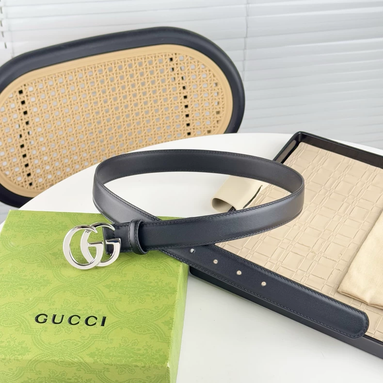 Gucci Leather Belt with Silver Buckle