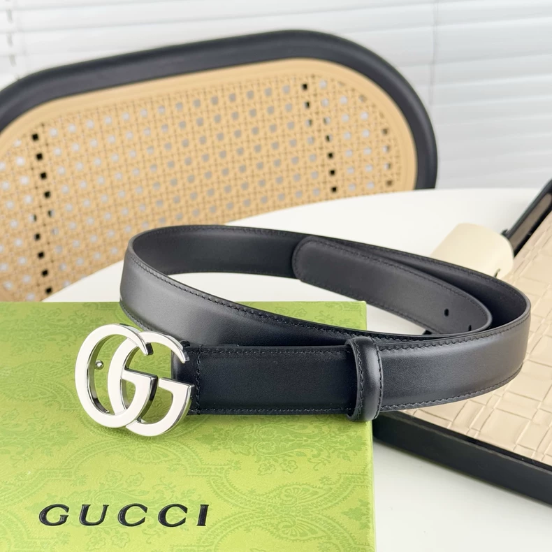 Gucci Leather Belt with Silver Buckle