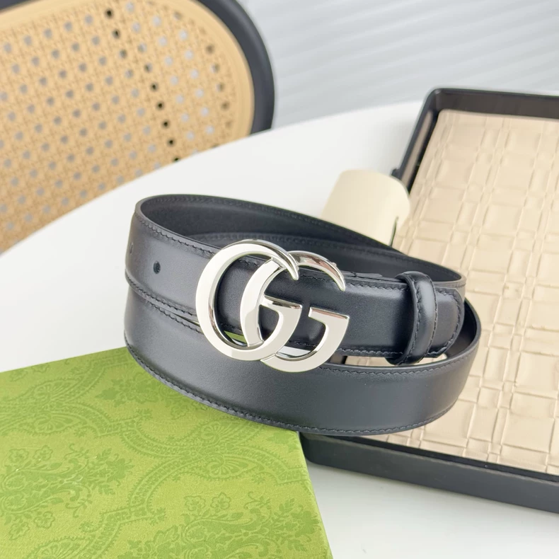 Gucci Leather Belt with Silver Buckle