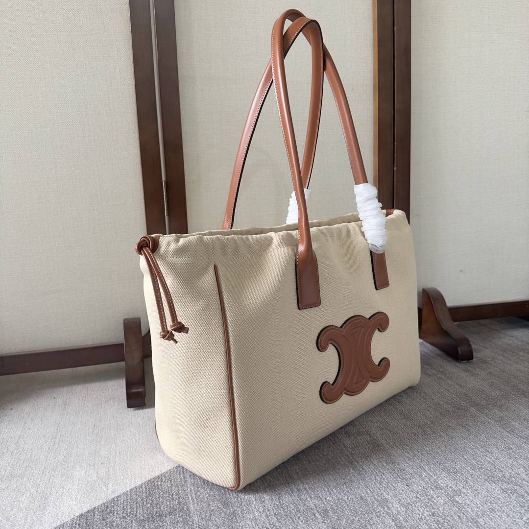 CELINE Large Shopping Bag in Canvas and Leather