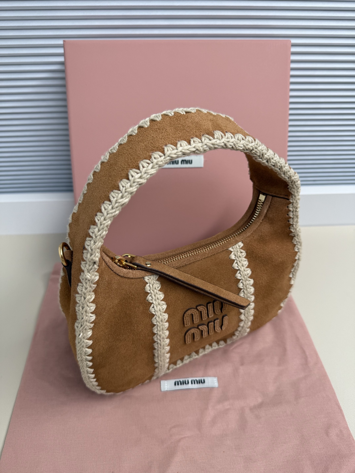 Miu Miu Deerskin Crochet Shoulder Bag