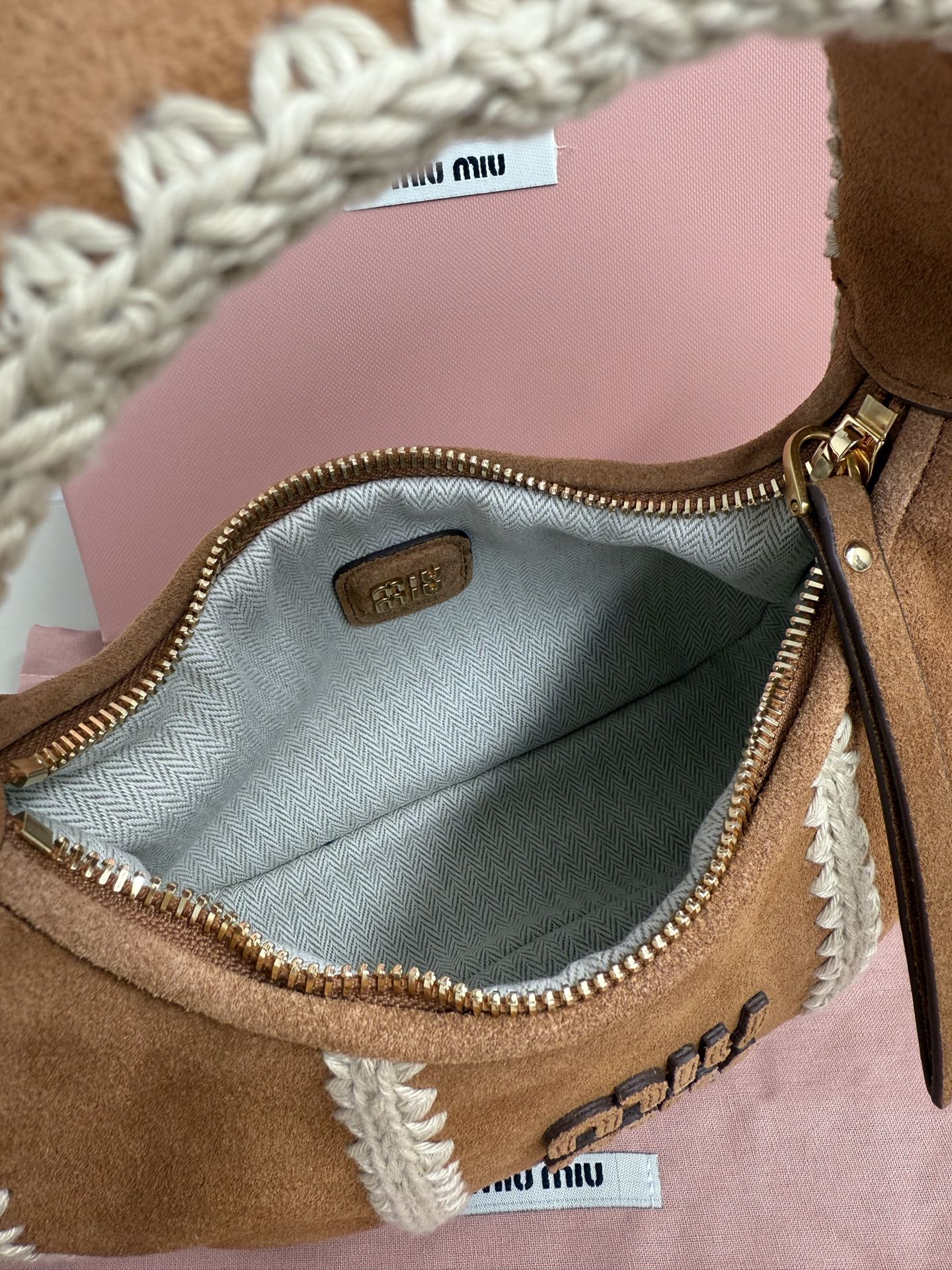 Miu Miu Deerskin Crochet Shoulder Bag