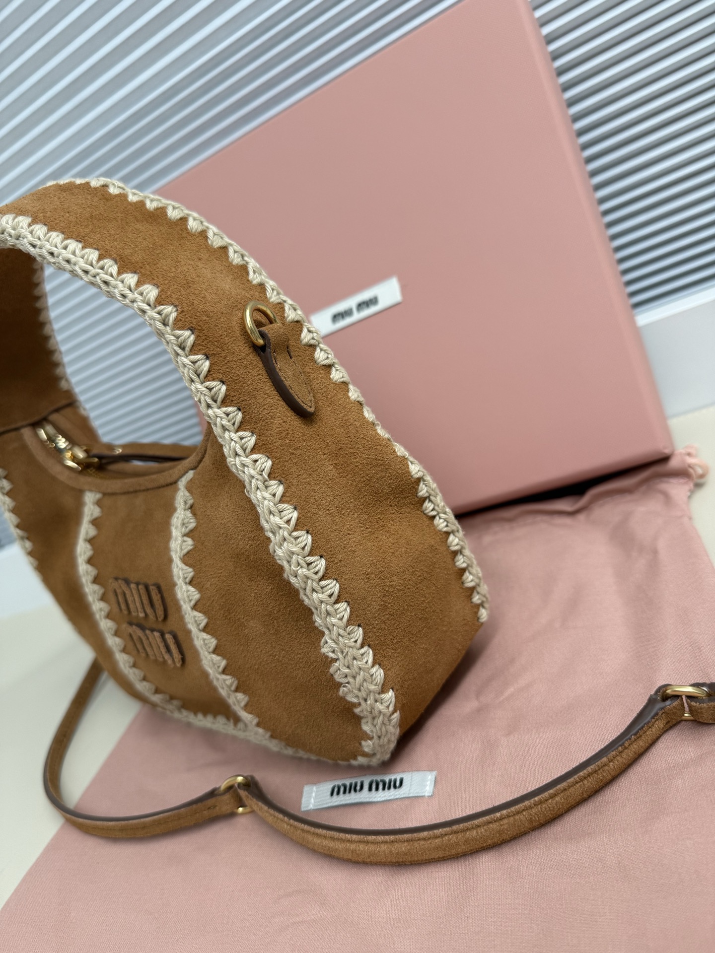 Miu Miu Deerskin Crochet Shoulder Bag