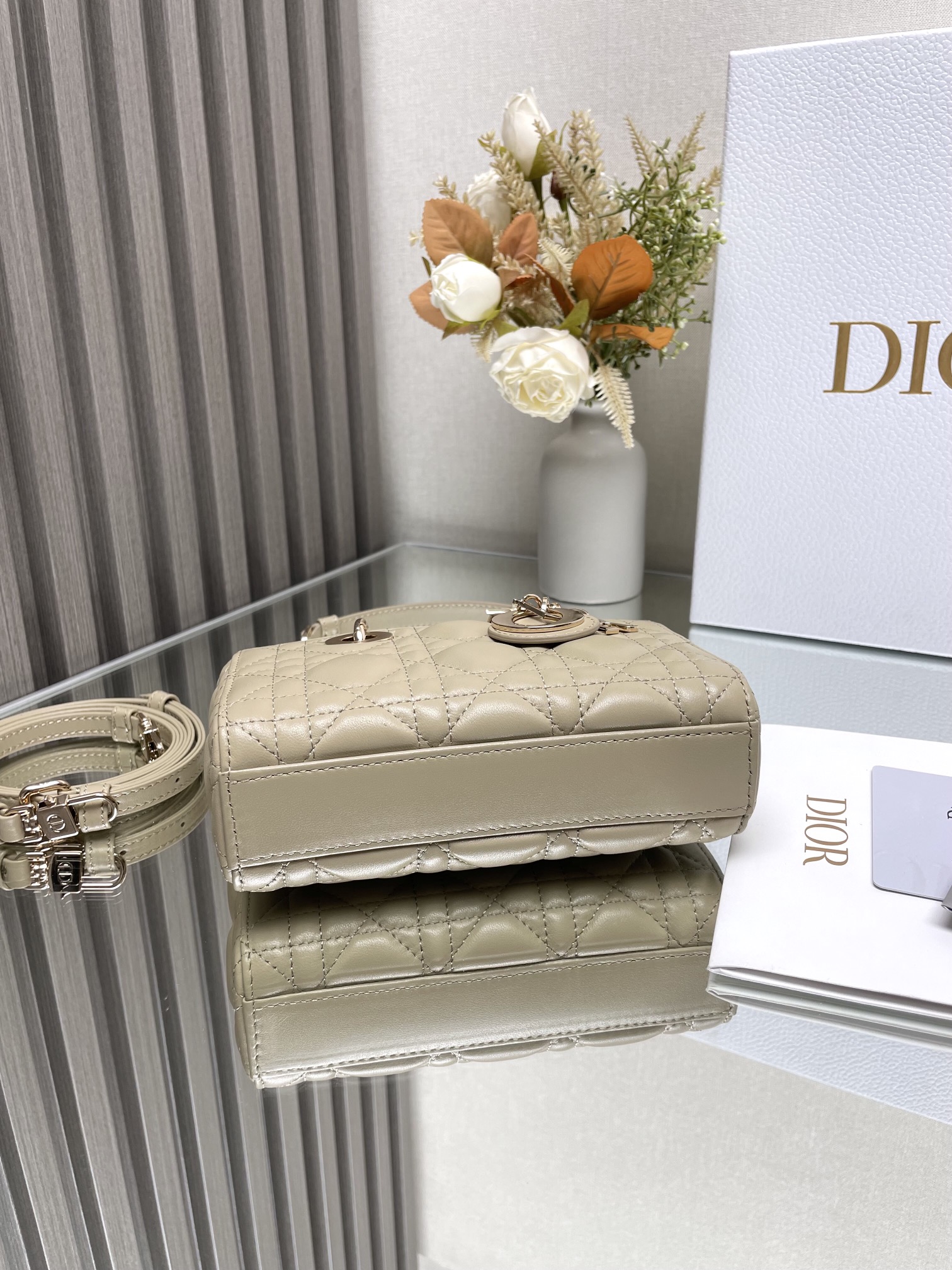 Lady D-Joy Mini Bag in Beige Calfskin