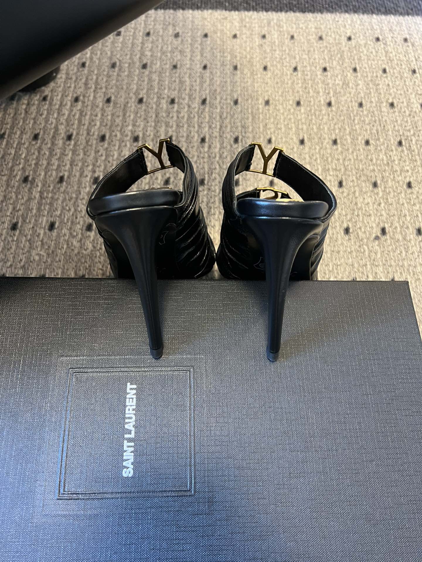 Saint Laurent 26SS Pointed-Toe Ruched Lace-Up Mule Heels