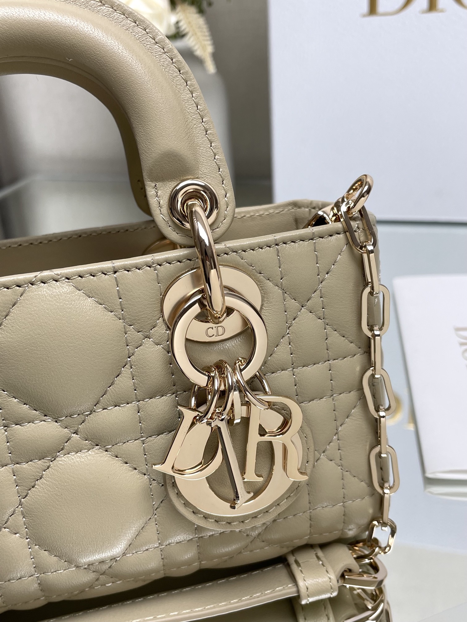 Lady D-Joy Mini Bag in Beige Calfskin