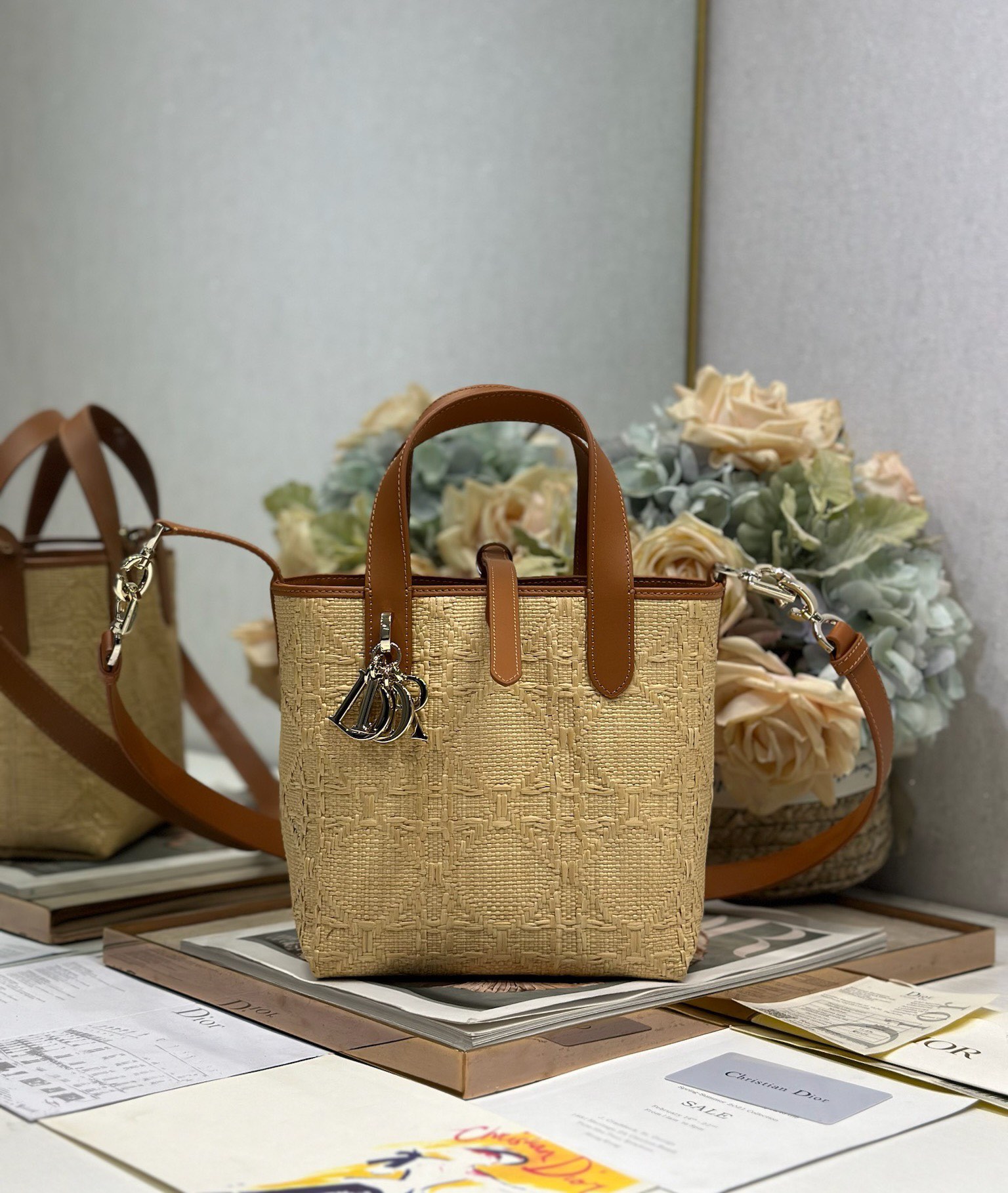 Dior Toujours Small Vertical Tote – Woven Raffia with Graphic Cannage