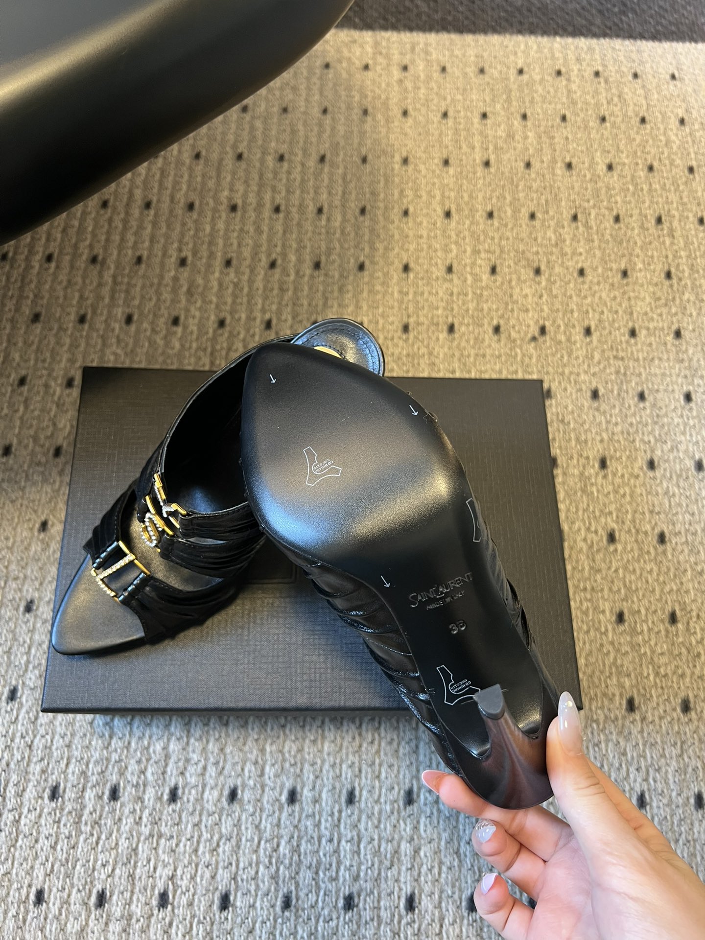 Saint Laurent 26SS Pointed-Toe Ruched Lace-Up Mule Heels