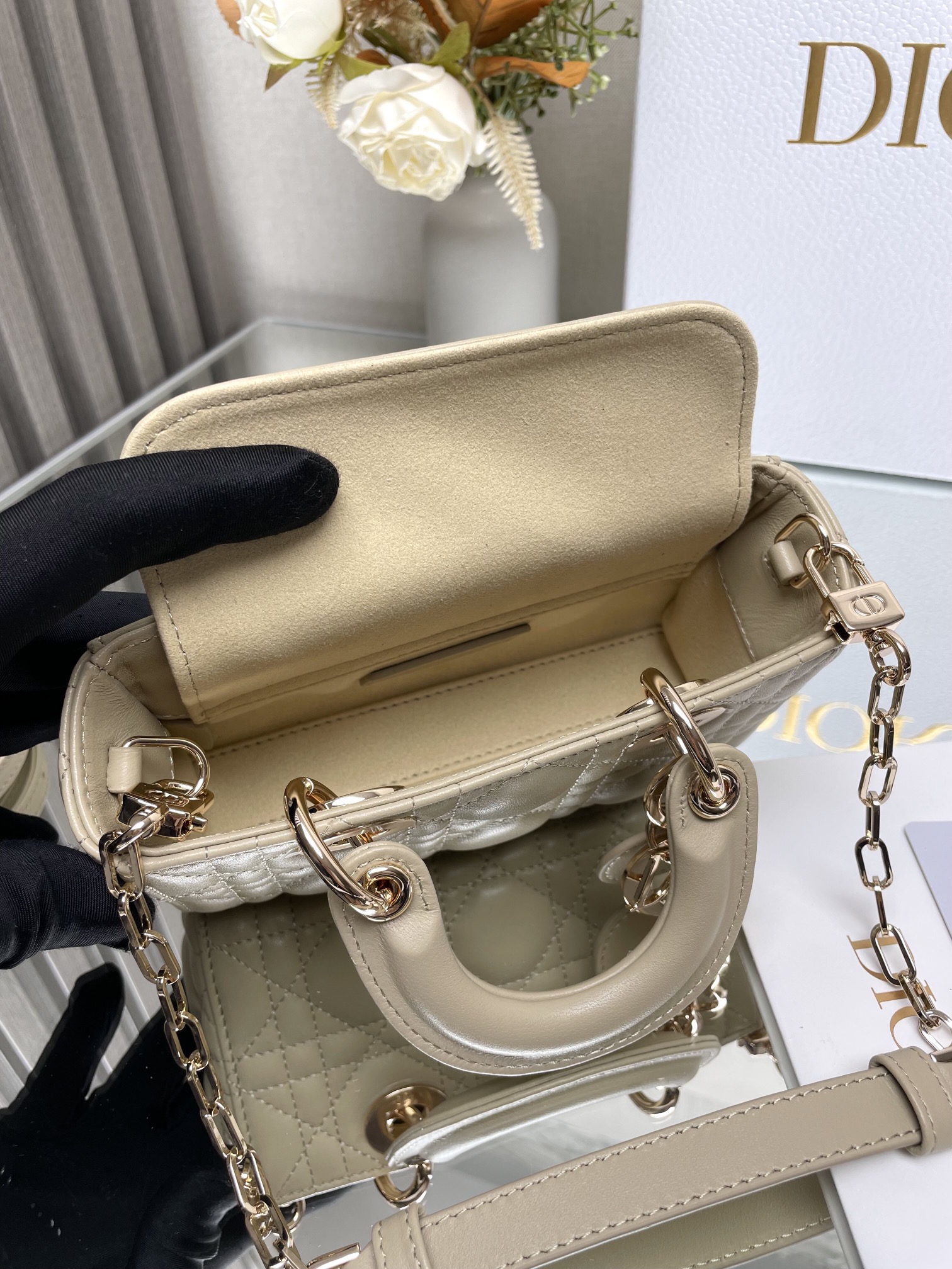Lady D-Joy Mini Bag in Beige Calfskin
