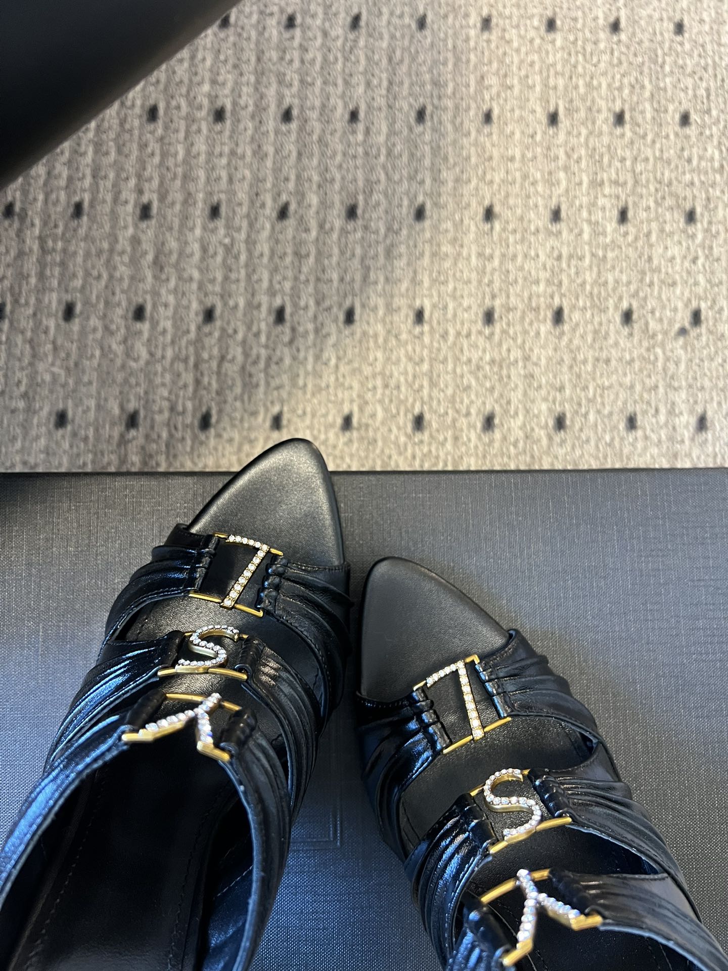 Saint Laurent 26SS Pointed-Toe Ruched Lace-Up Mule Heels