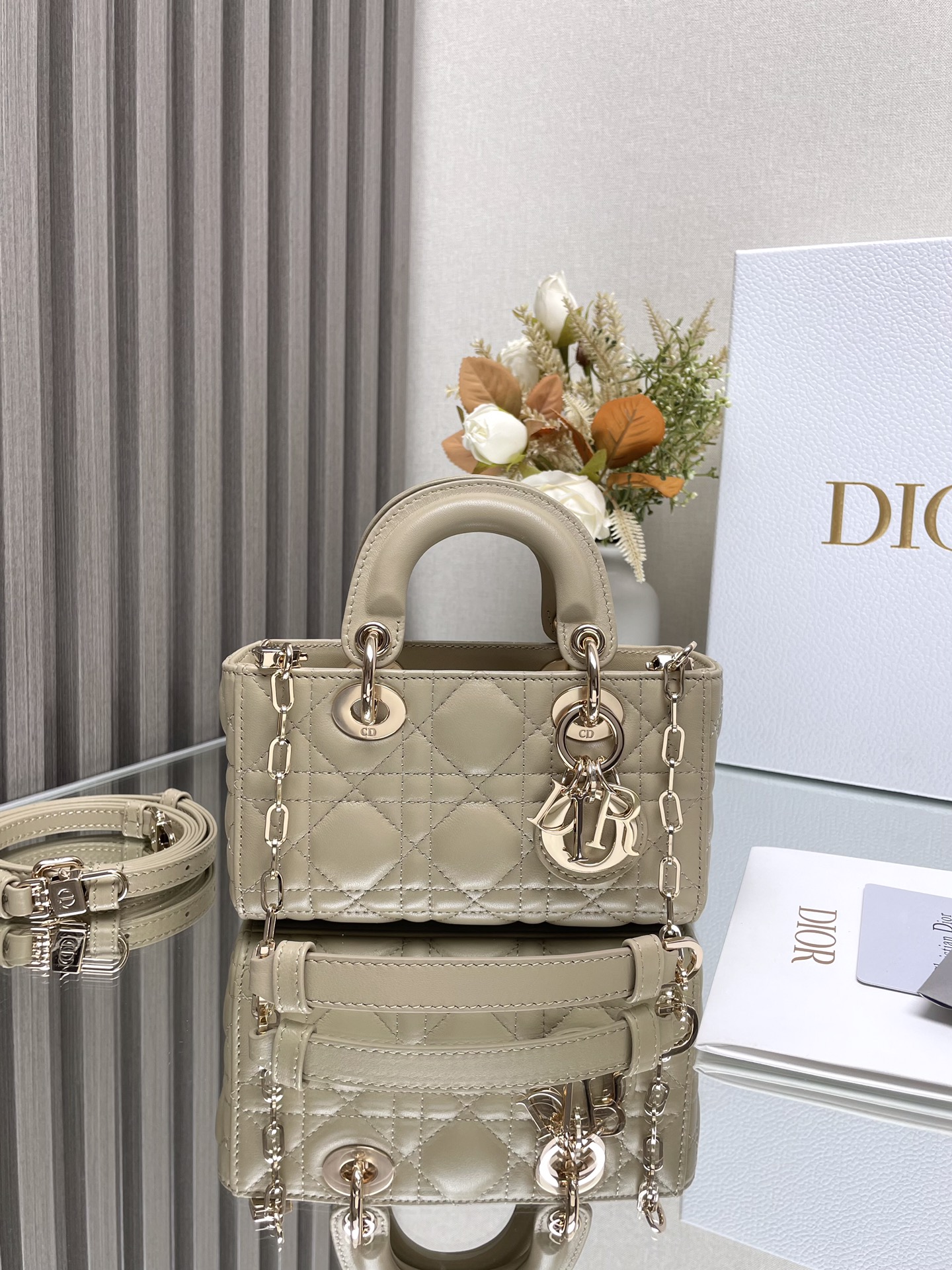 Lady D-Joy Mini Bag in Beige Calfskin