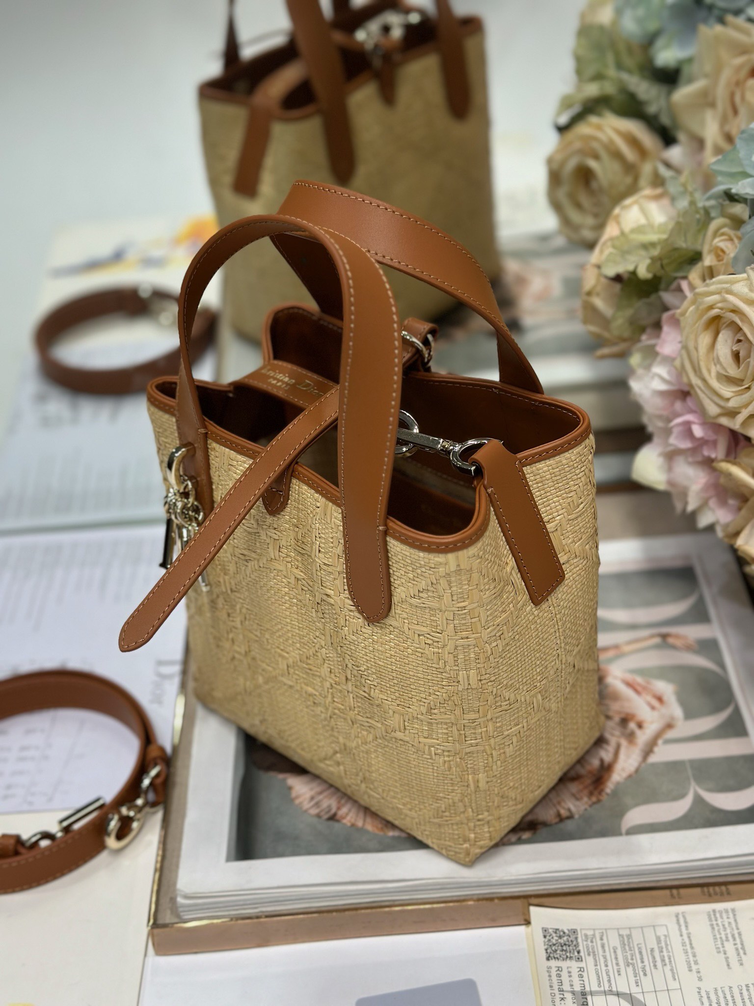 Dior Toujours Small Vertical Tote – Woven Raffia with Graphic Cannage