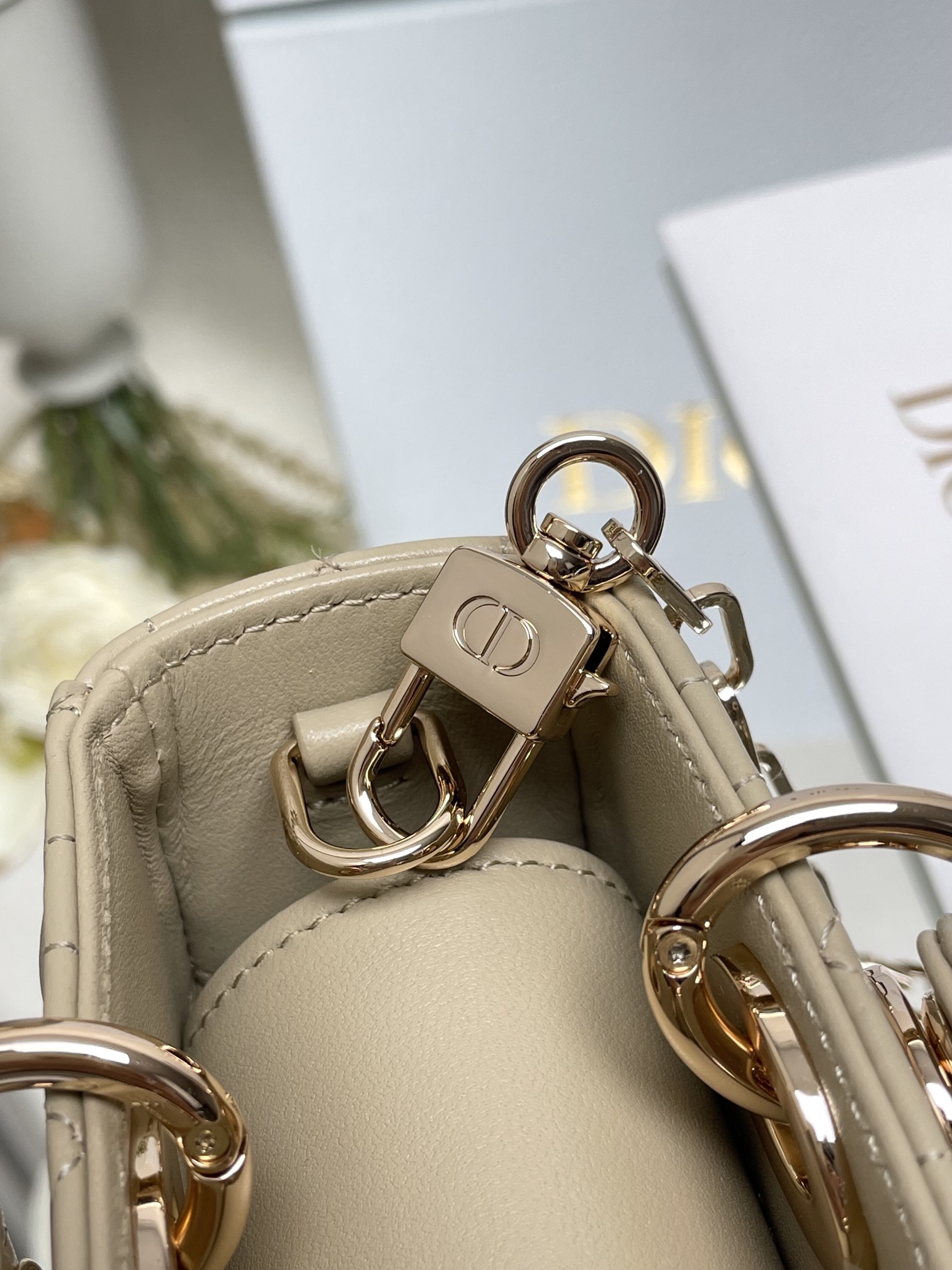 Lady D-Joy Mini Bag in Beige Calfskin
