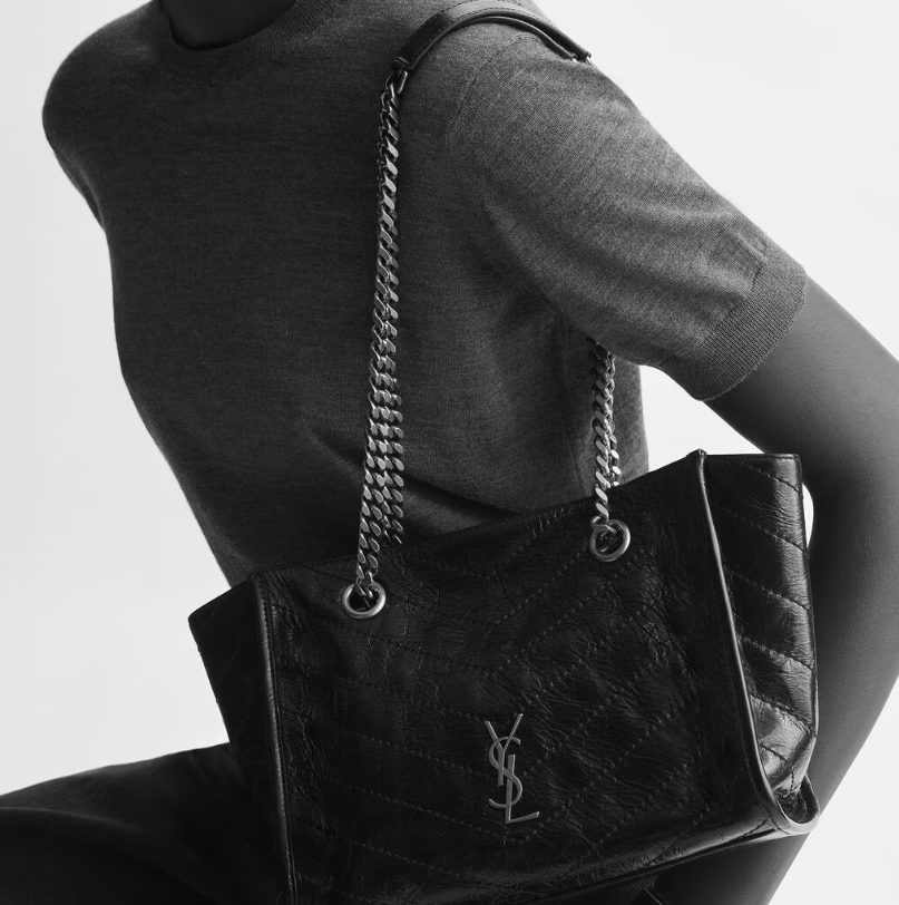 Saint Laurent NIKI Vintage Leather Small Shopping Bag in Black
