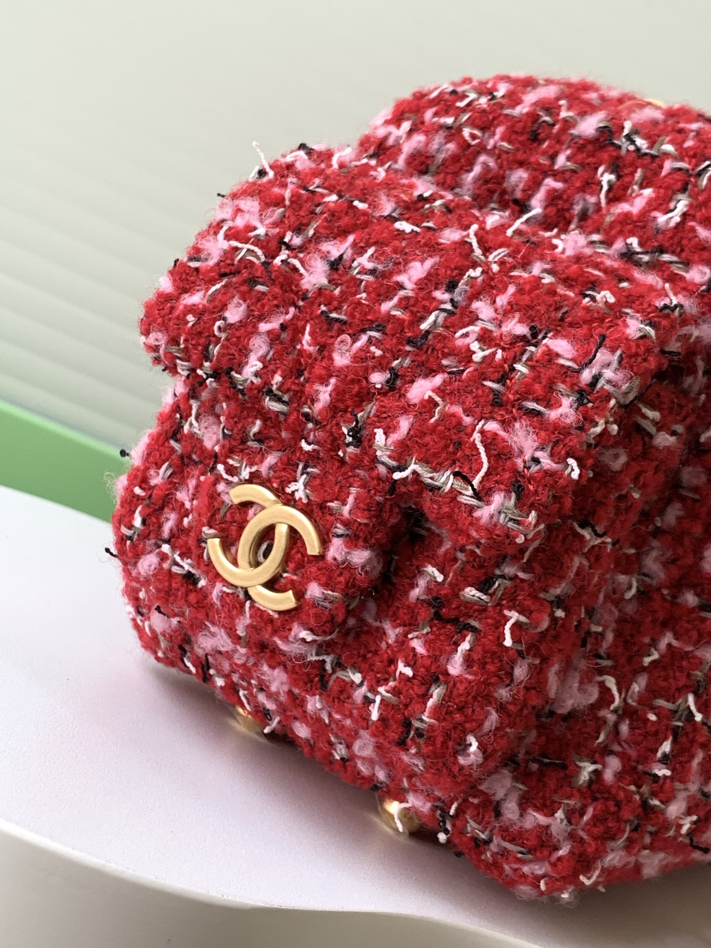 Chanel Red Fabric Bowling Bag
