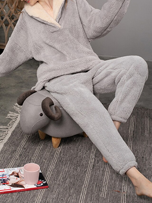Women's Loungewear Sets Pure Color Plush Casual Comfort Home Daily Going out Fleece Warm Hoodie Long Sleeve Pant Fall Winter Gray