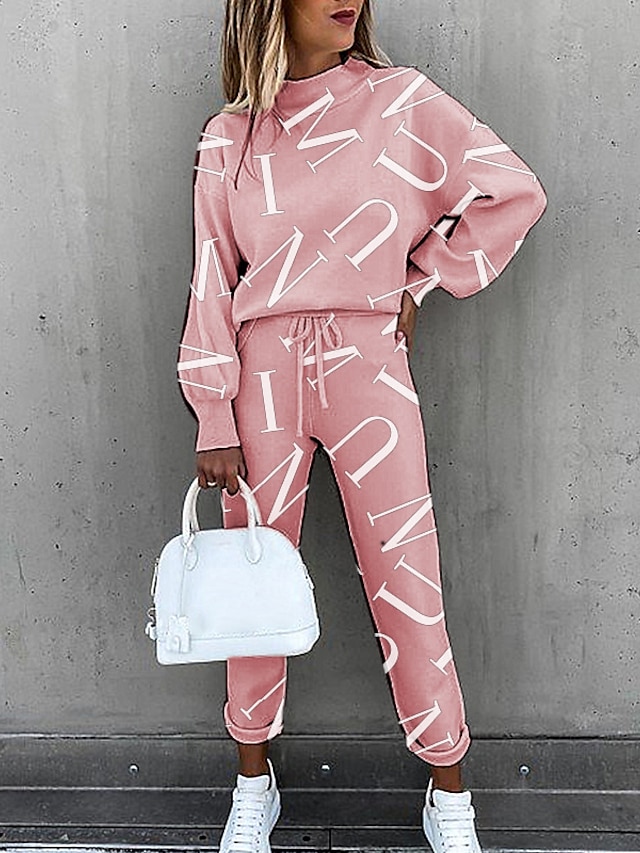 Women's Sweatshirt Tracksuit Pants Sets Active Basic Pink Khaki Sports Outdoor Daily Tie Dye Print Turtleneck S M L XL XXL