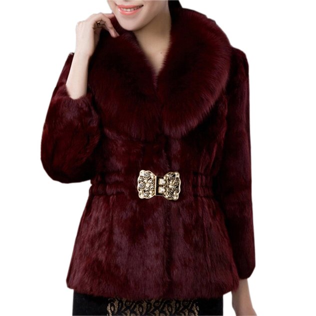 Elegant Plain Fluff/Granular Fleece Fabric Regular Fit Leather & Faux Leather