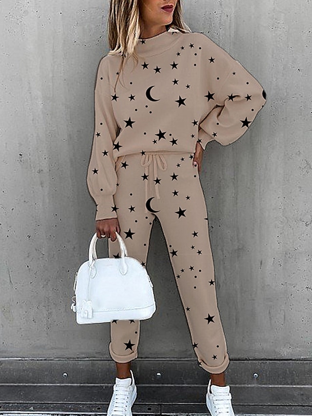 Women's Sweatshirt Tracksuit Pants Sets Active Basic Pink Khaki Sports Outdoor Daily Tie Dye Print Turtleneck S M L XL XXL