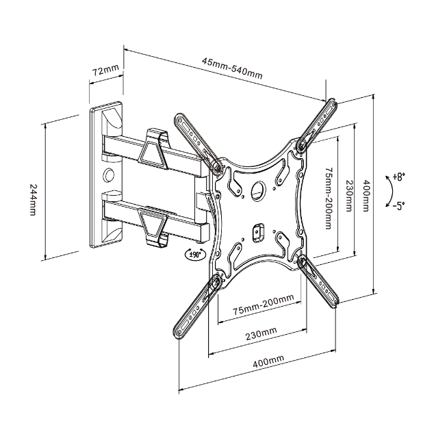 SGB294 SINGLE SWIVEL ARM BRACKET FOR 26-43 INCHES