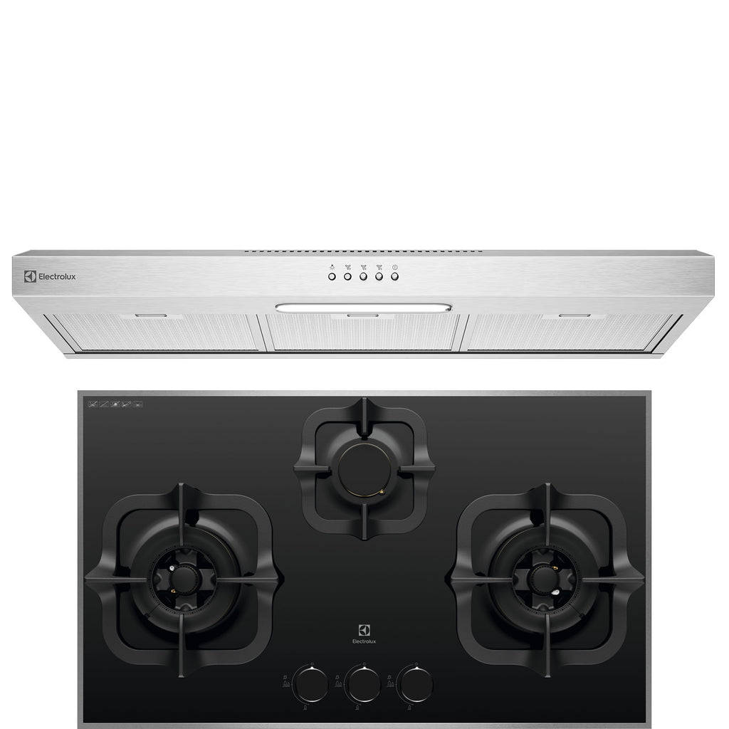 BUNDLE: ECF9214X 90CM SLIMLINE HOOD & EGT7836BEP 78CM 3-BURNER TG GAS HOB