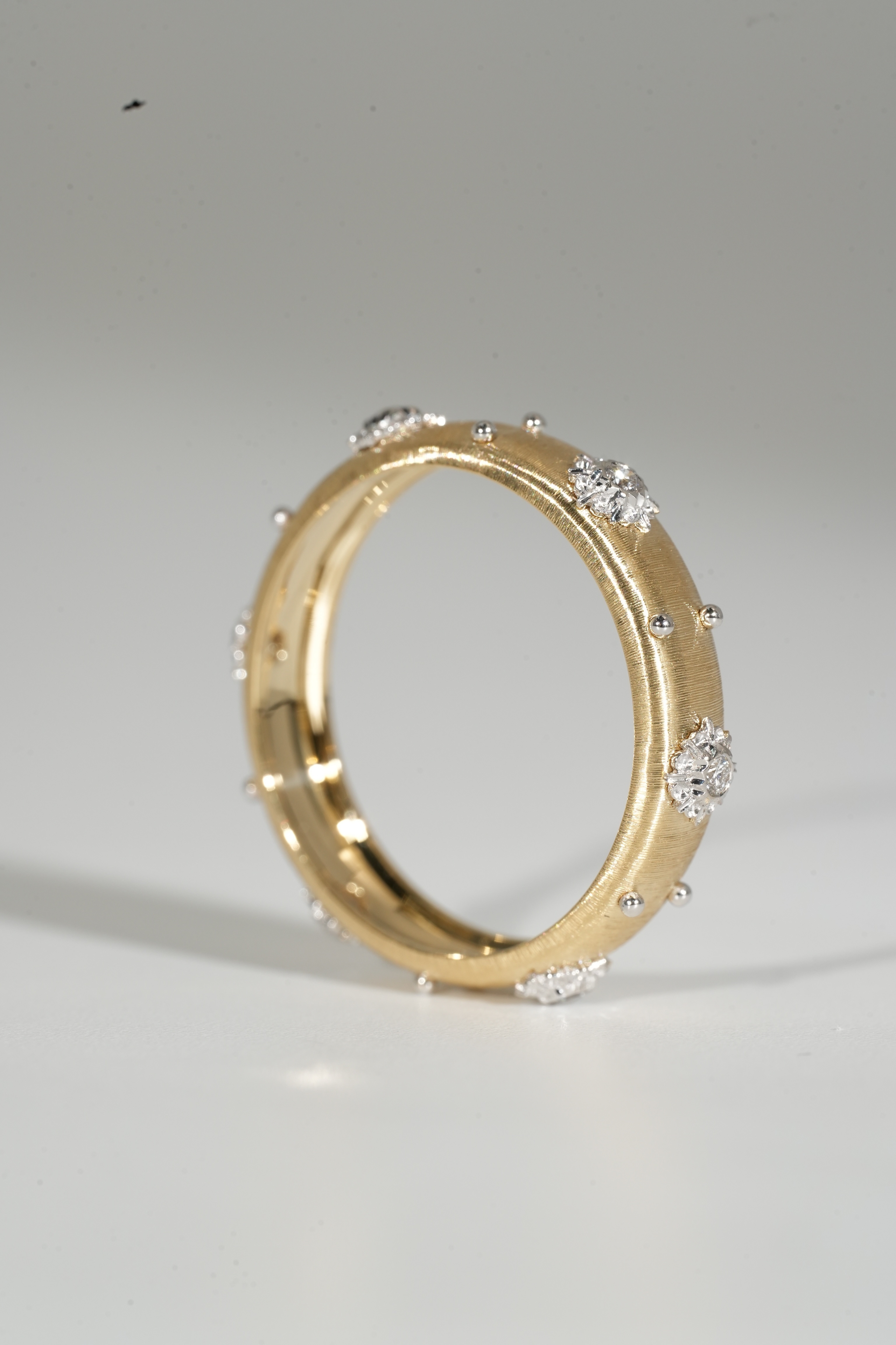 Buccellati Narrow Brushed Gold Ring with Six Diamonds