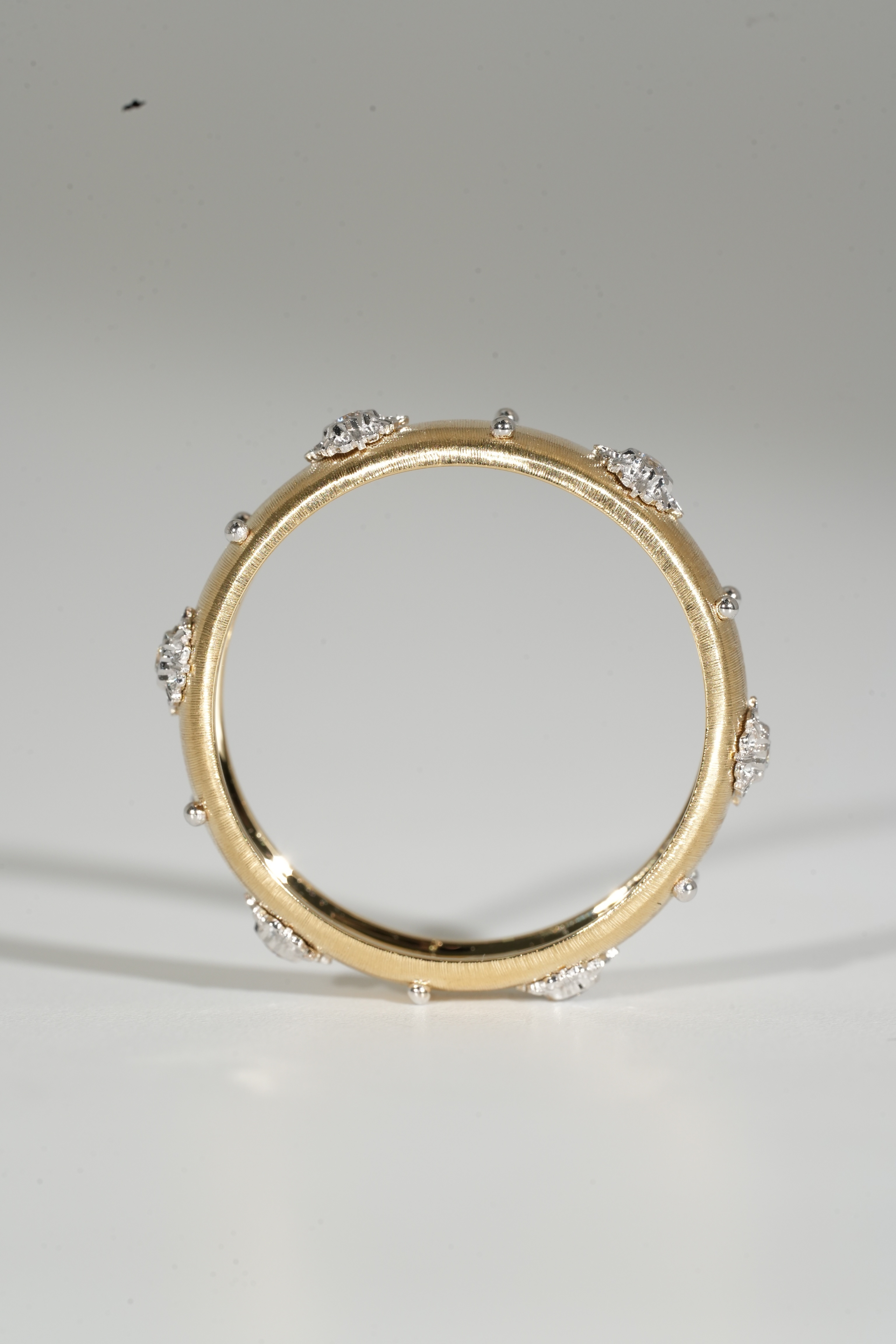 Buccellati Narrow Brushed Gold Ring with Six Diamonds