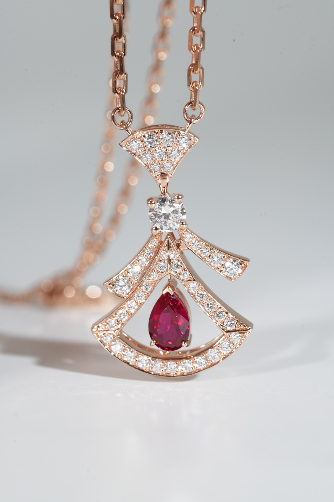 BVLGARI Small Ruby & Full-Diamond Fan Pendant Necklace