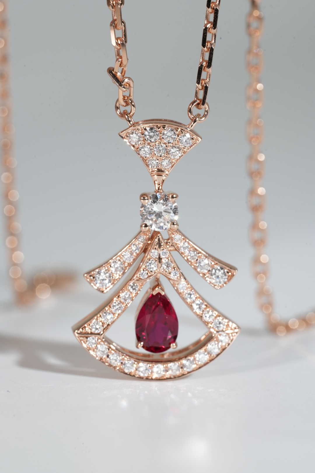 BVLGARI Small Ruby & Full-Diamond Fan Pendant Necklace