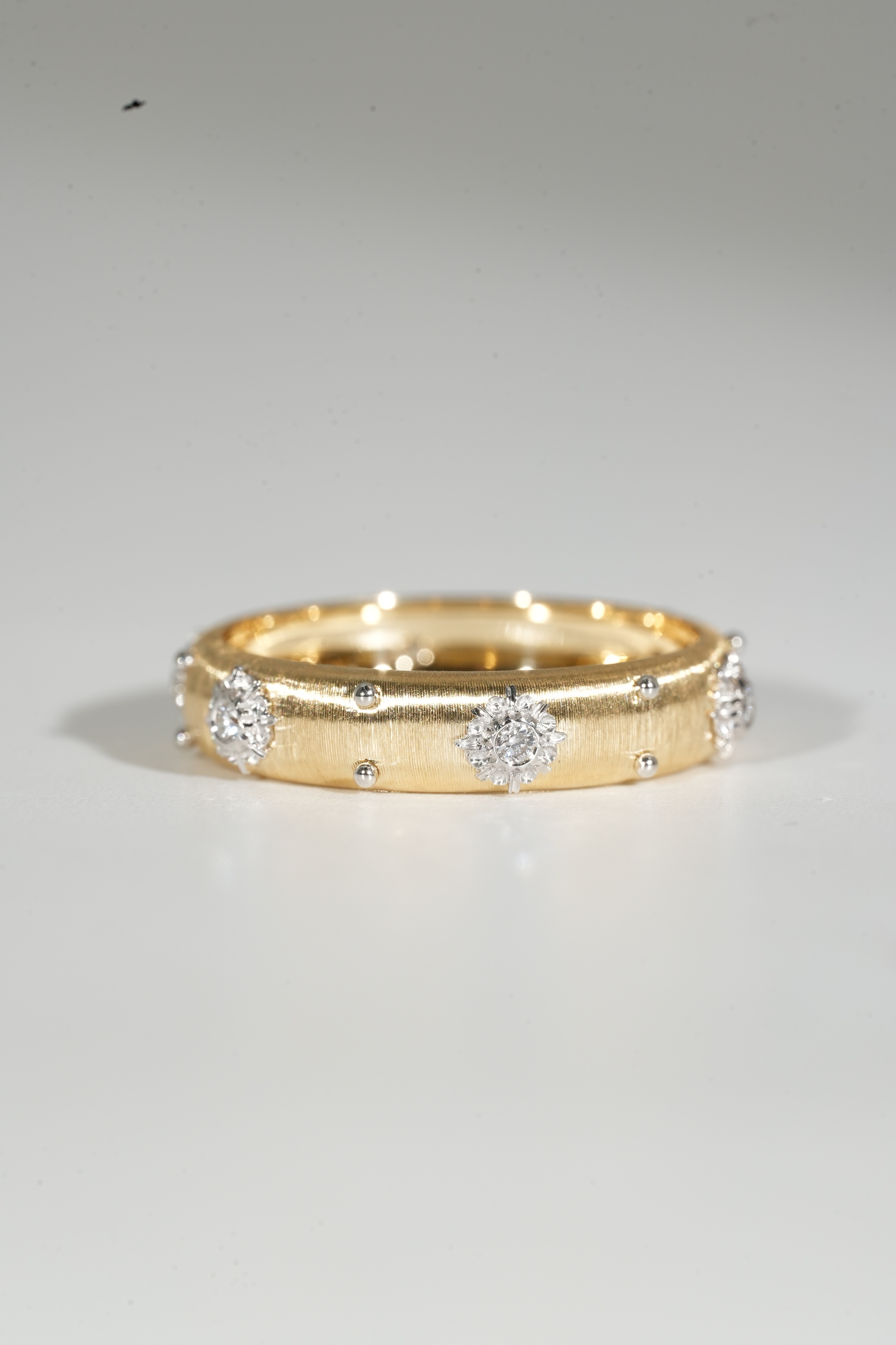 Buccellati Narrow Brushed Gold Ring with Six Diamonds