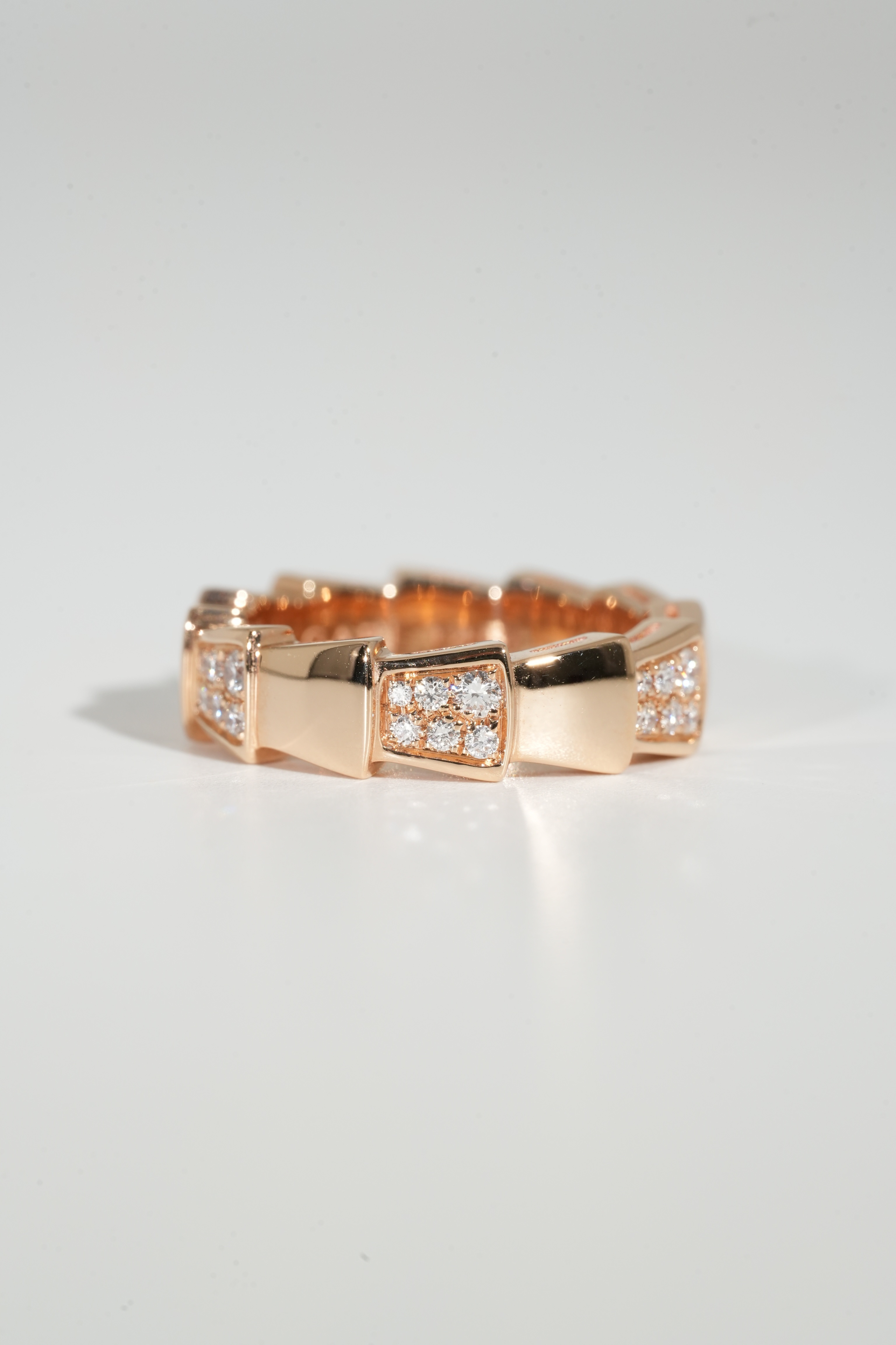 BVLGARI Wide Snake-Bone Ring with Half Pavé Diamonds