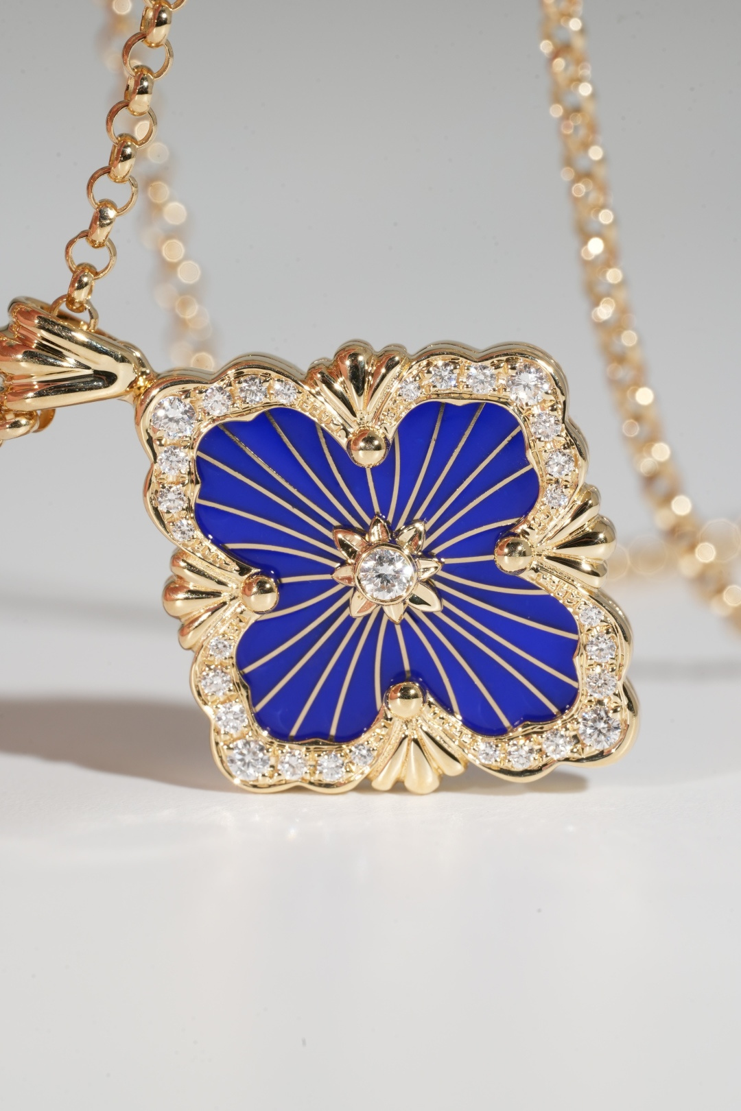 Buccellati Large Blue Enamel Diamond Pendant Necklace