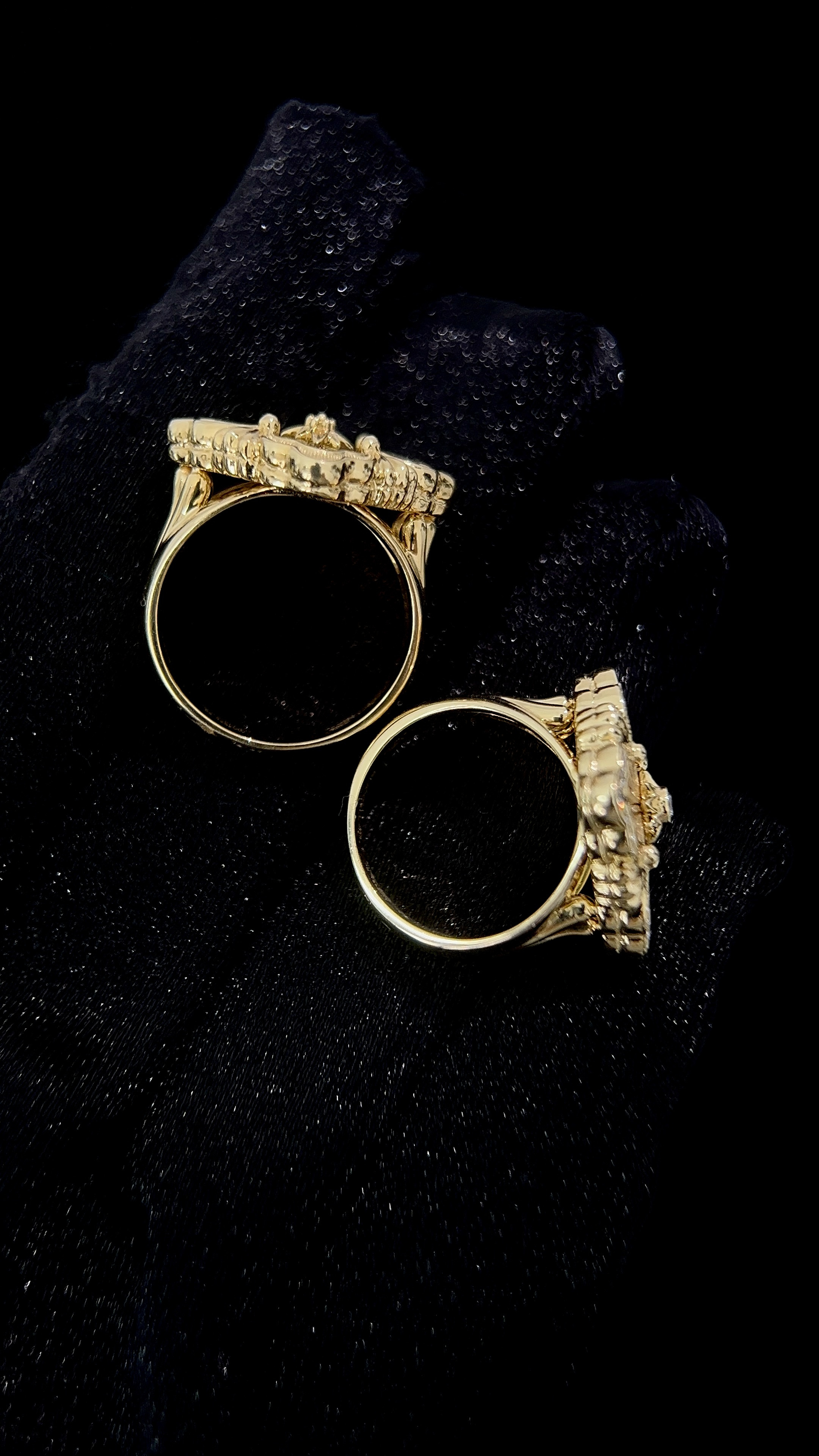 Buccellati Green Enamel Ring & White Mother-of-Pearl Pavé Diamond Ring