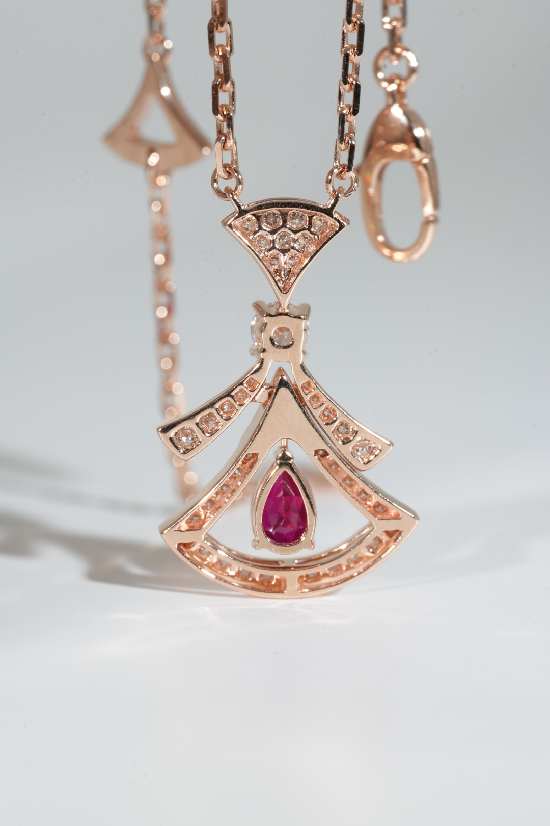 BVLGARI Small Ruby & Full-Diamond Fan Pendant Necklace