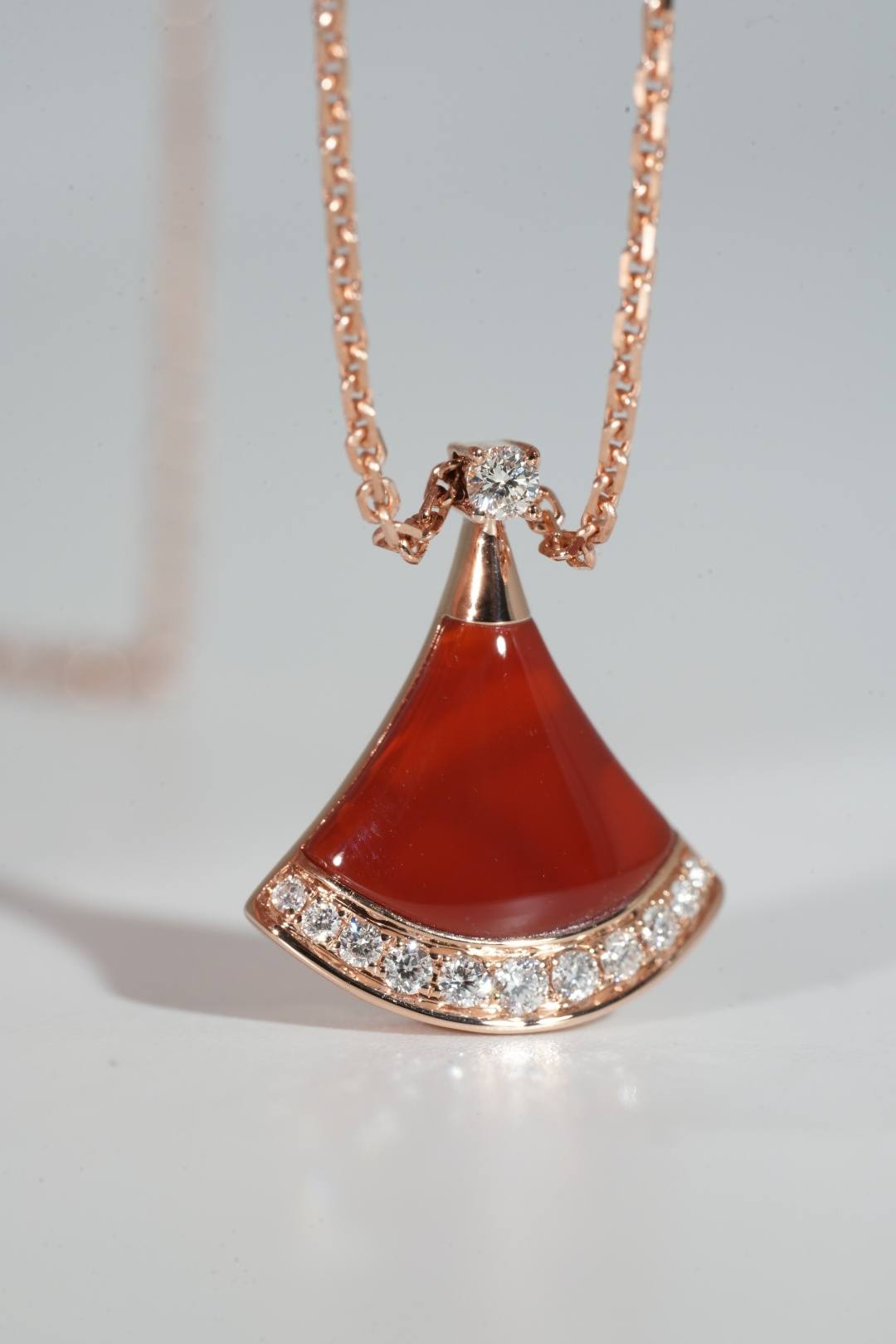 BVLGARI Black Onyx Fan Pendant Necklace with Diamond Edge