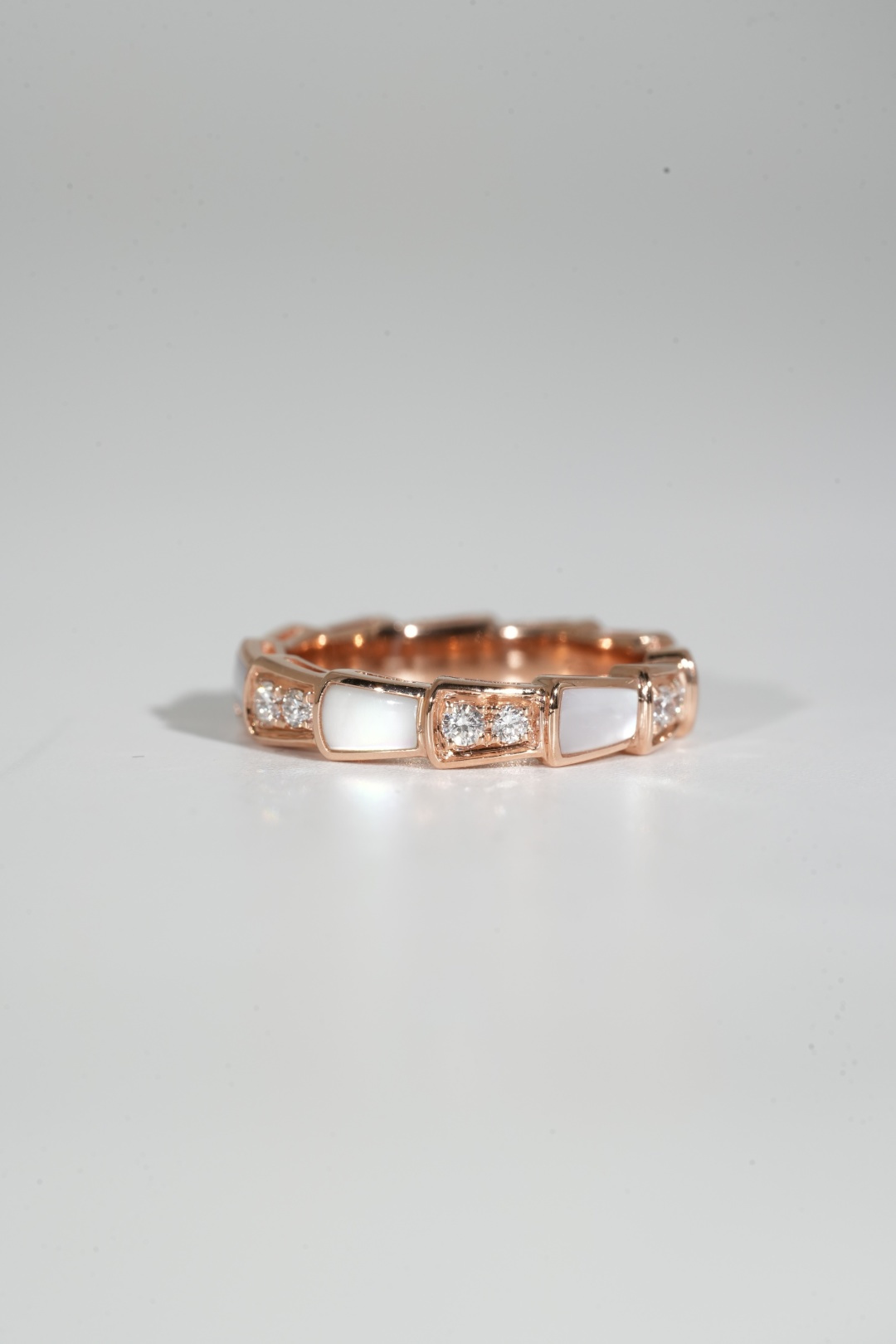 BVLGARI Mother-of-Pearl Snake-Bone Ring with Diamond Accents