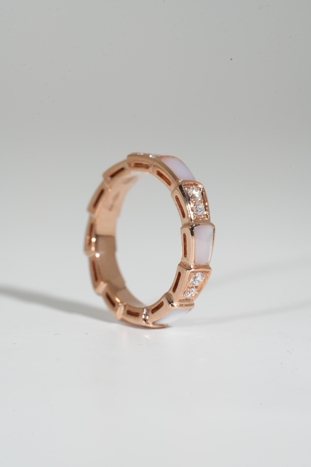 BVLGARI Mother-of-Pearl Snake-Bone Ring with Diamond Accents