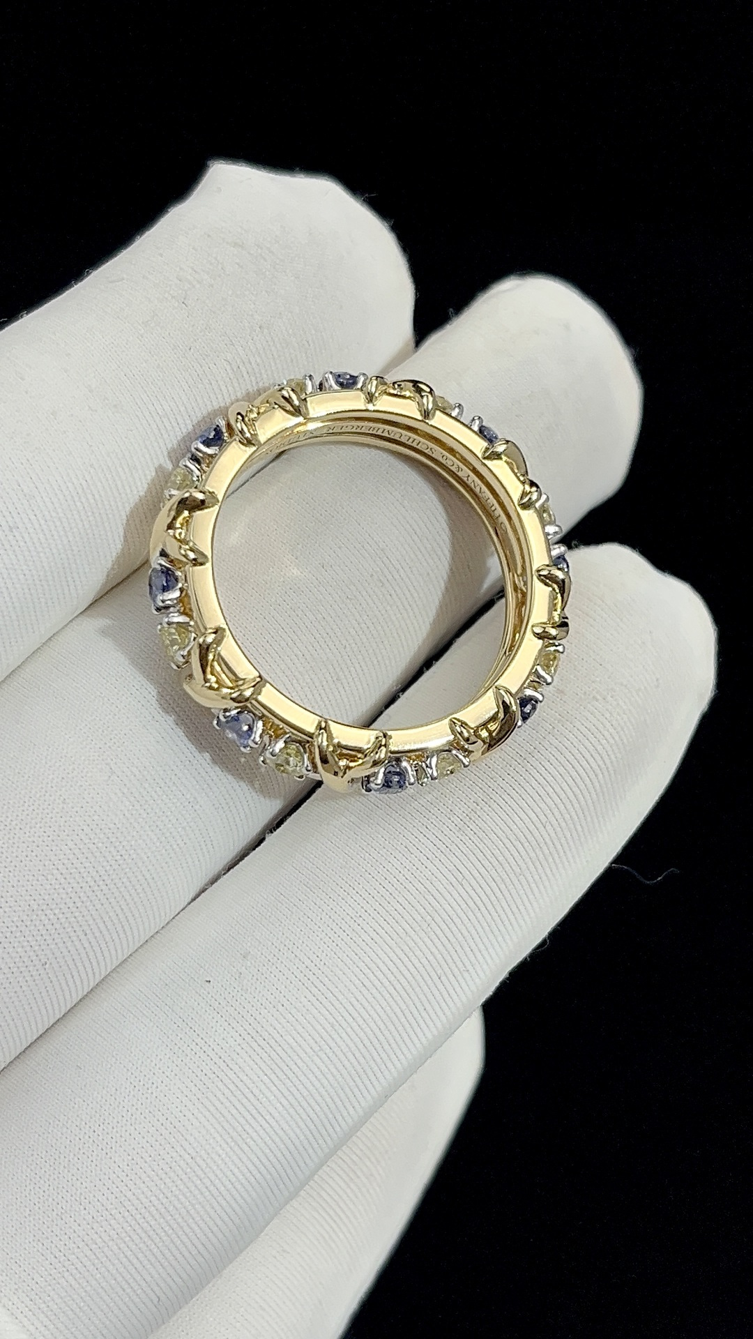 Tiffany Blue & Yellow Diamond Sixteen-stone Ring